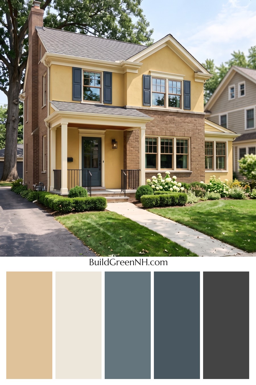 Brown Brick House Exterior Color Scheme: Citron Quietude