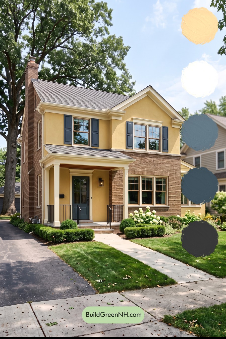 Brown Brick House Exterior Color Scheme: Citron Quietude