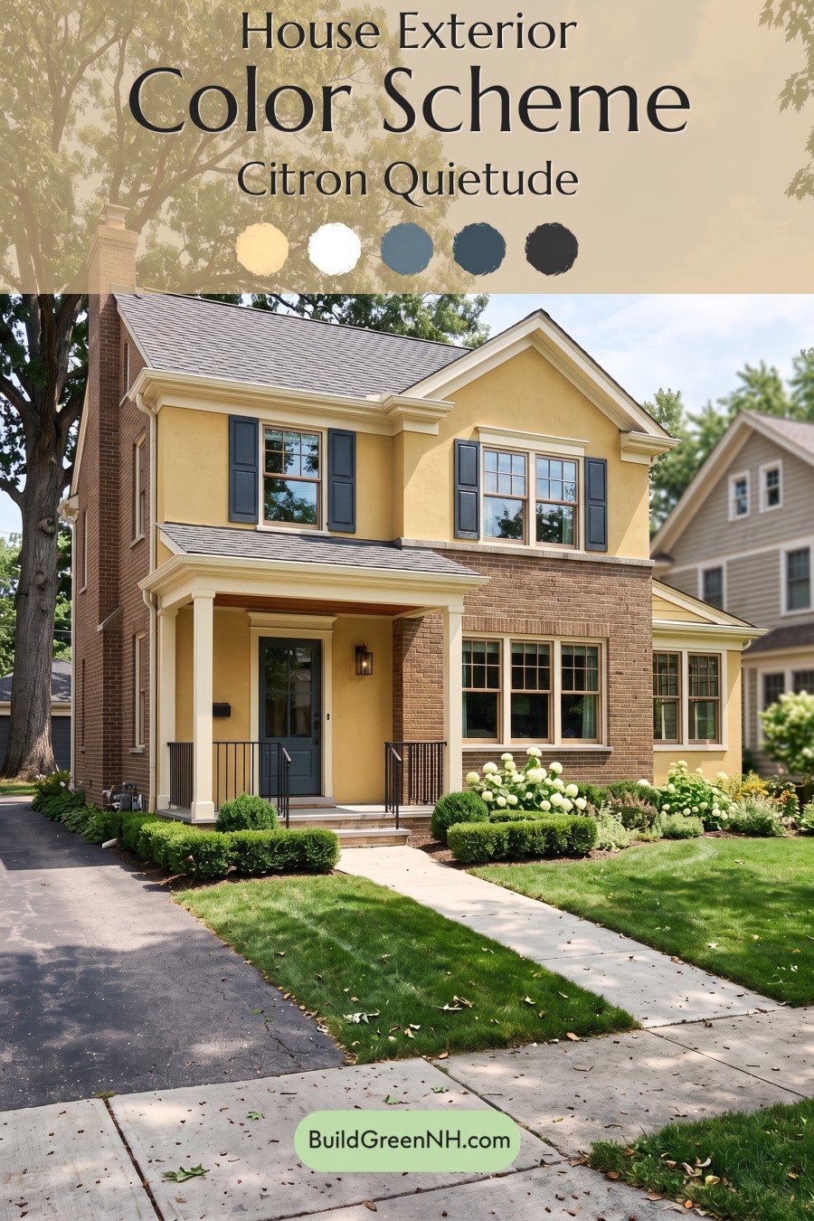Brown Brick House Exterior Color Scheme: Citron Quietude