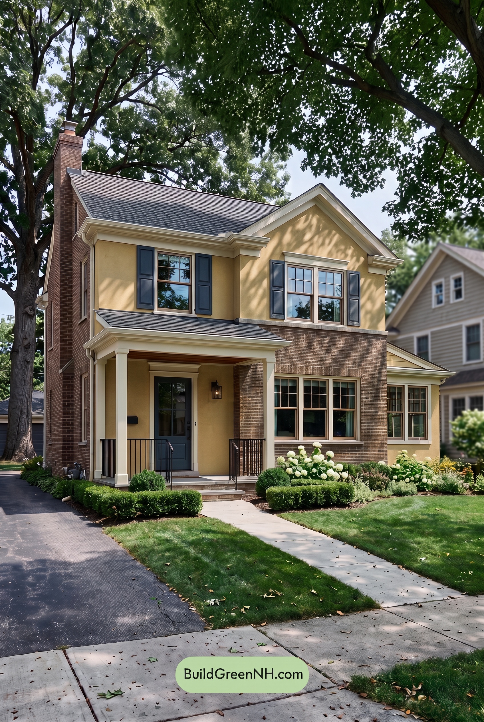 Brown Brick House Exterior Color Scheme: Citron Quietude - Shade