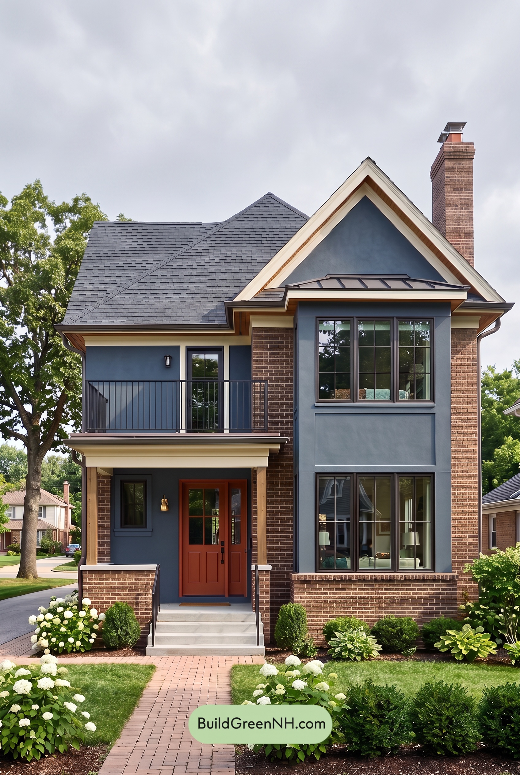 Brown Brick House Exterior Color Scheme: Cobalt Daybreak - Overcast