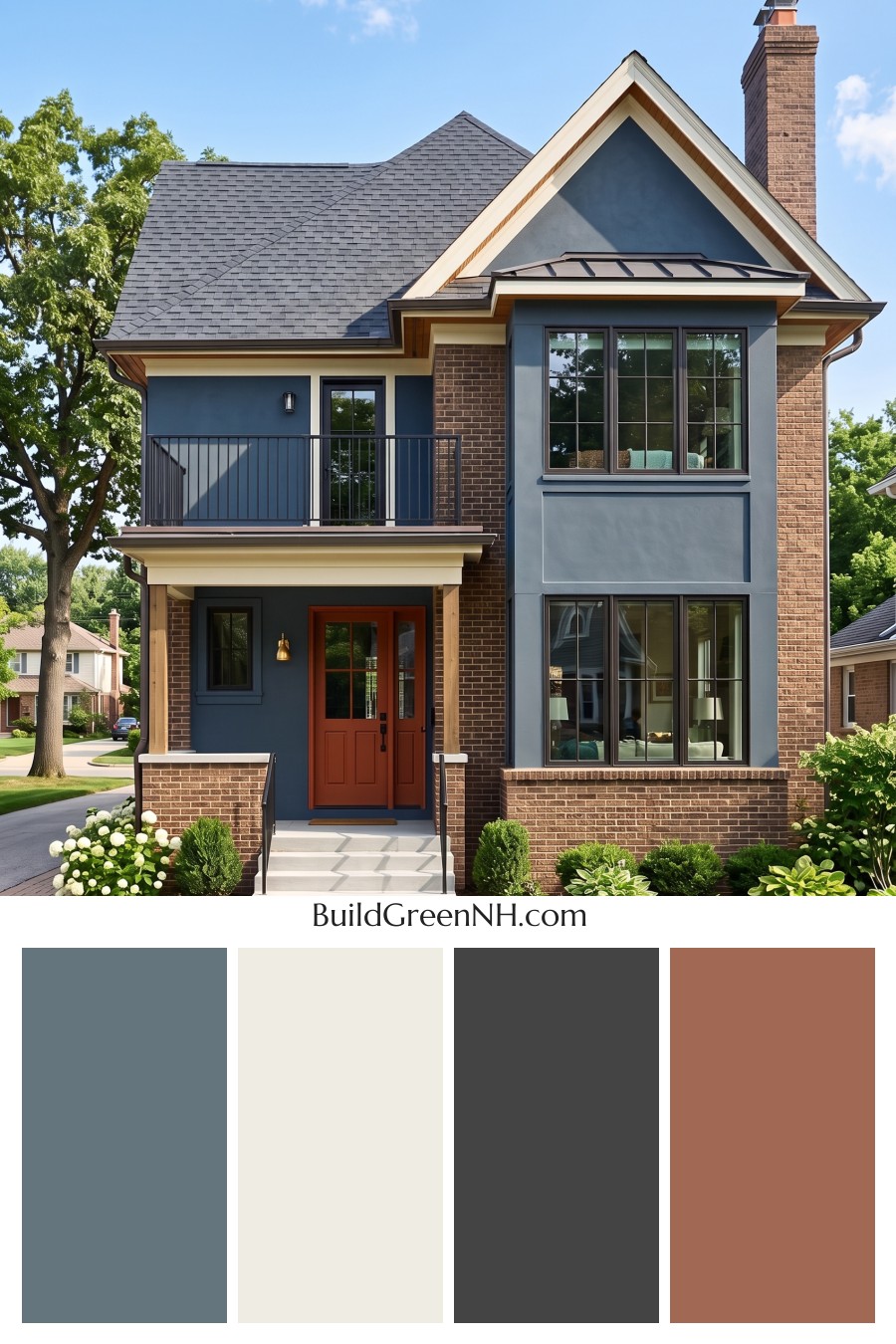 Brown Brick House Exterior Color Scheme: Cobalt Daybreak