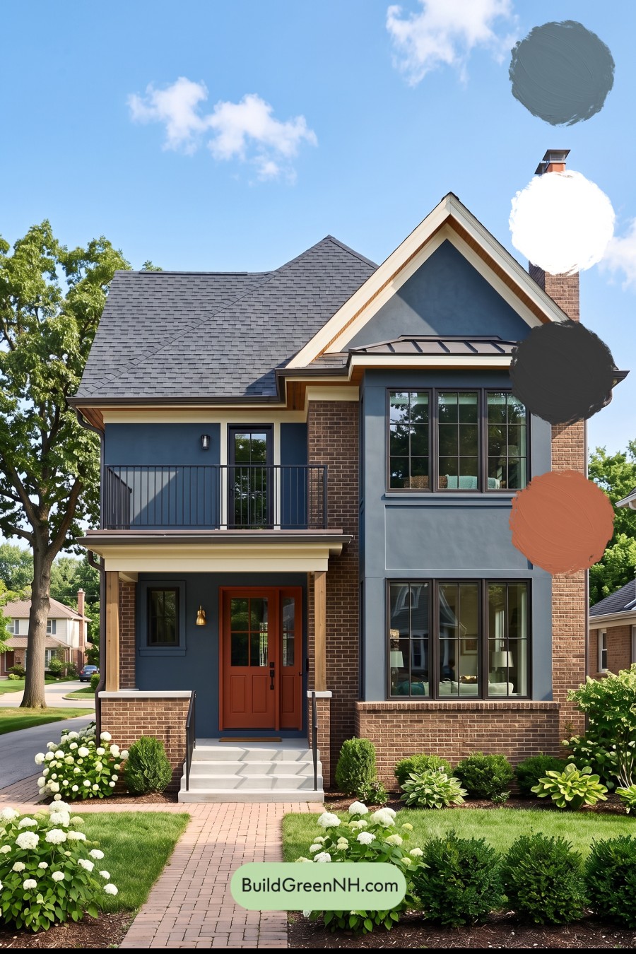 Brown Brick House Exterior Color Scheme: Cobalt Daybreak