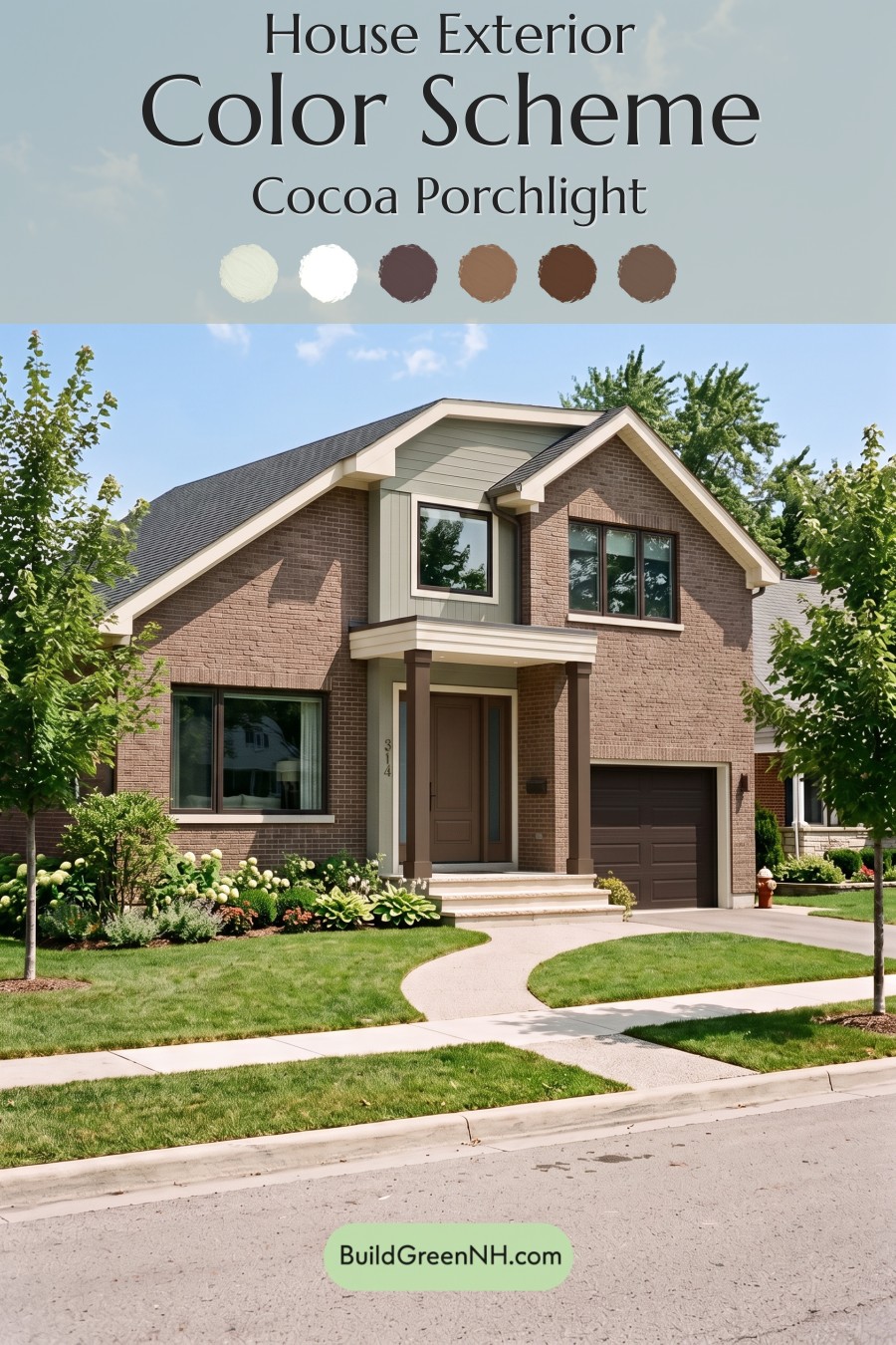 Brown Brick House Exterior Color Scheme: Cocoa Porchlight