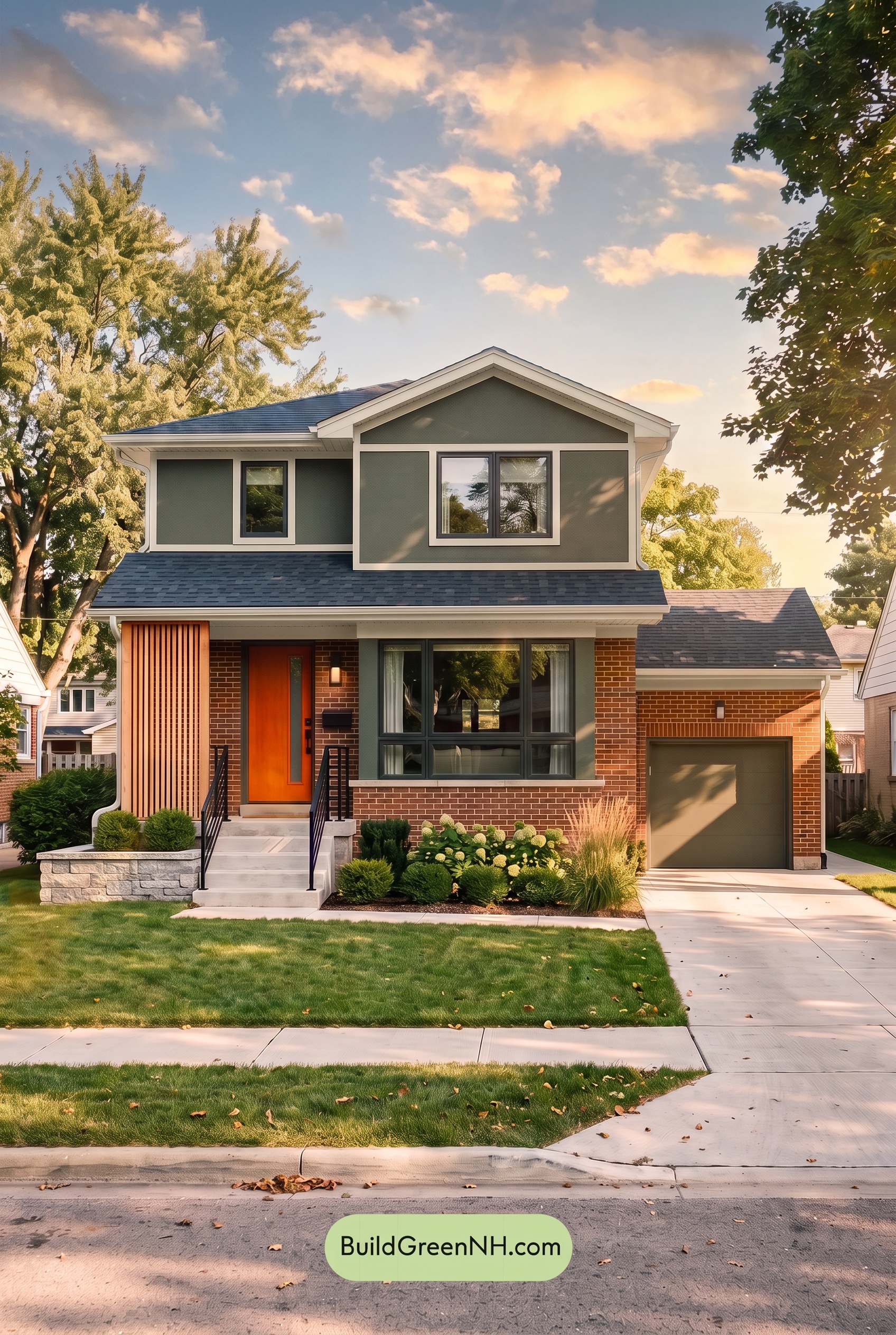 Brown Brick House Exterior Color Scheme: Juniper Signal - Golden Hour