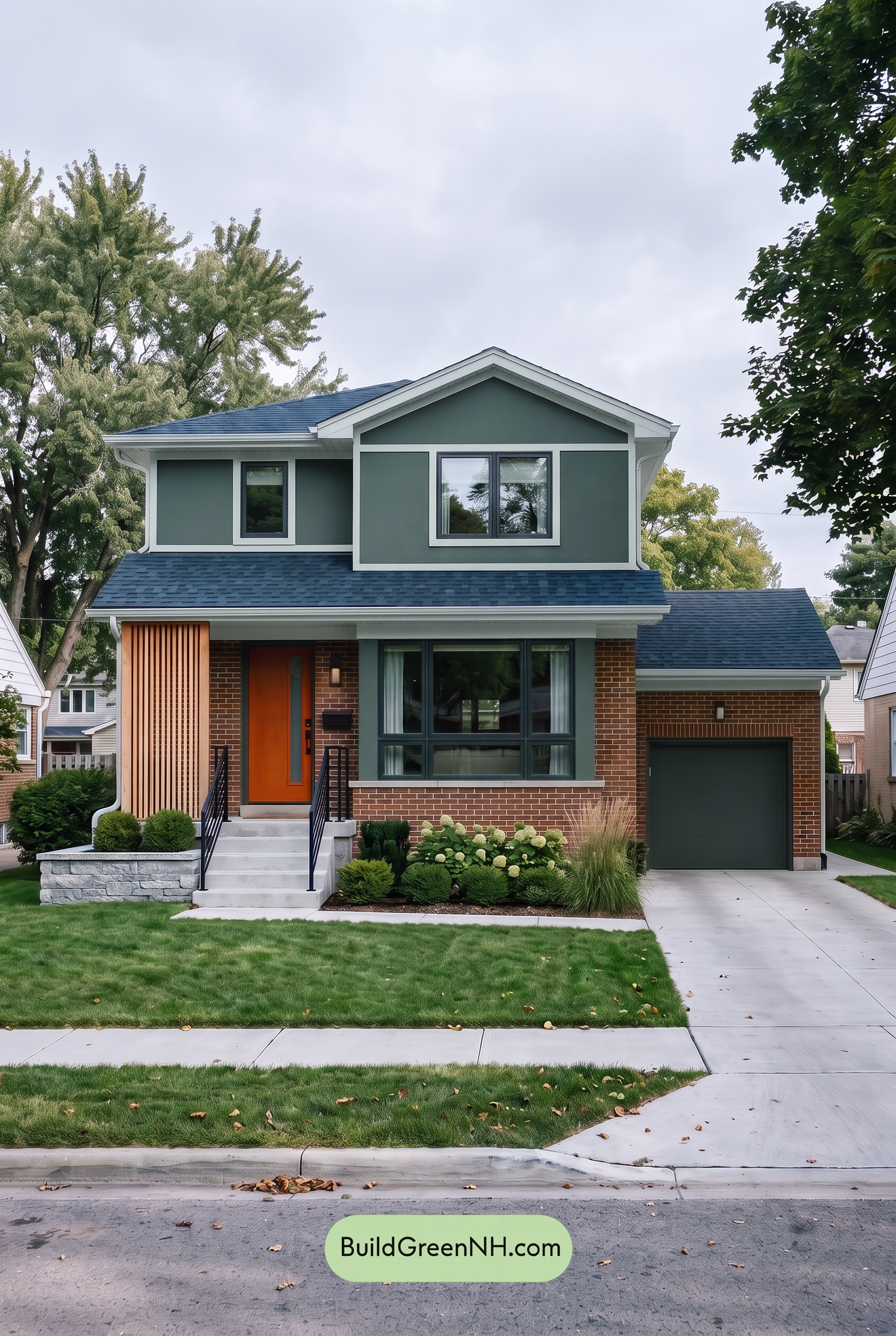 Brown Brick House Exterior Color Scheme: Juniper Signal - Overcast
