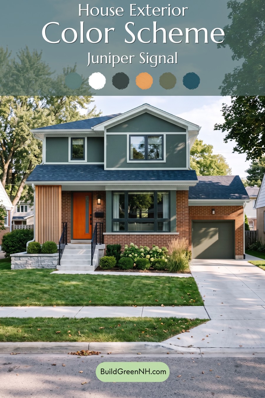 Brown Brick House Exterior Color Scheme: Juniper Signal