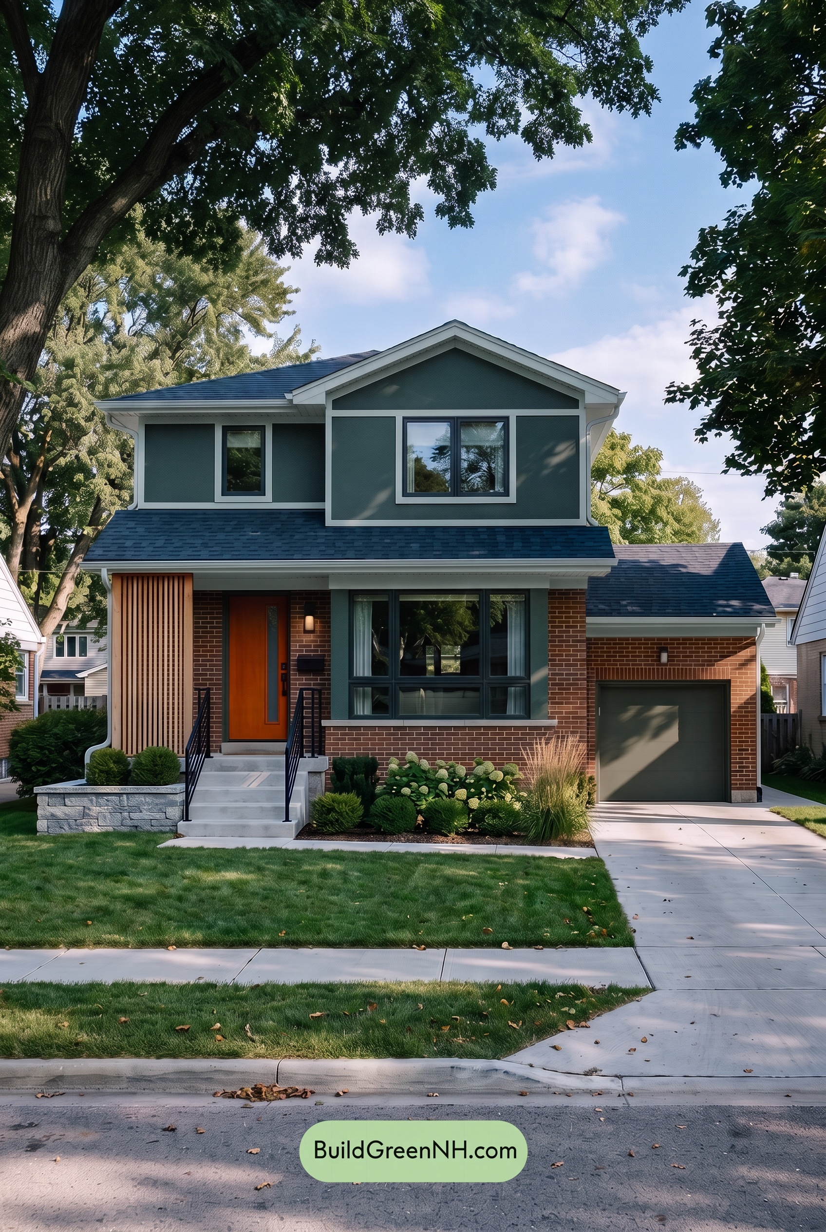 Brown Brick House Exterior Color Scheme: Juniper Signal - Shade