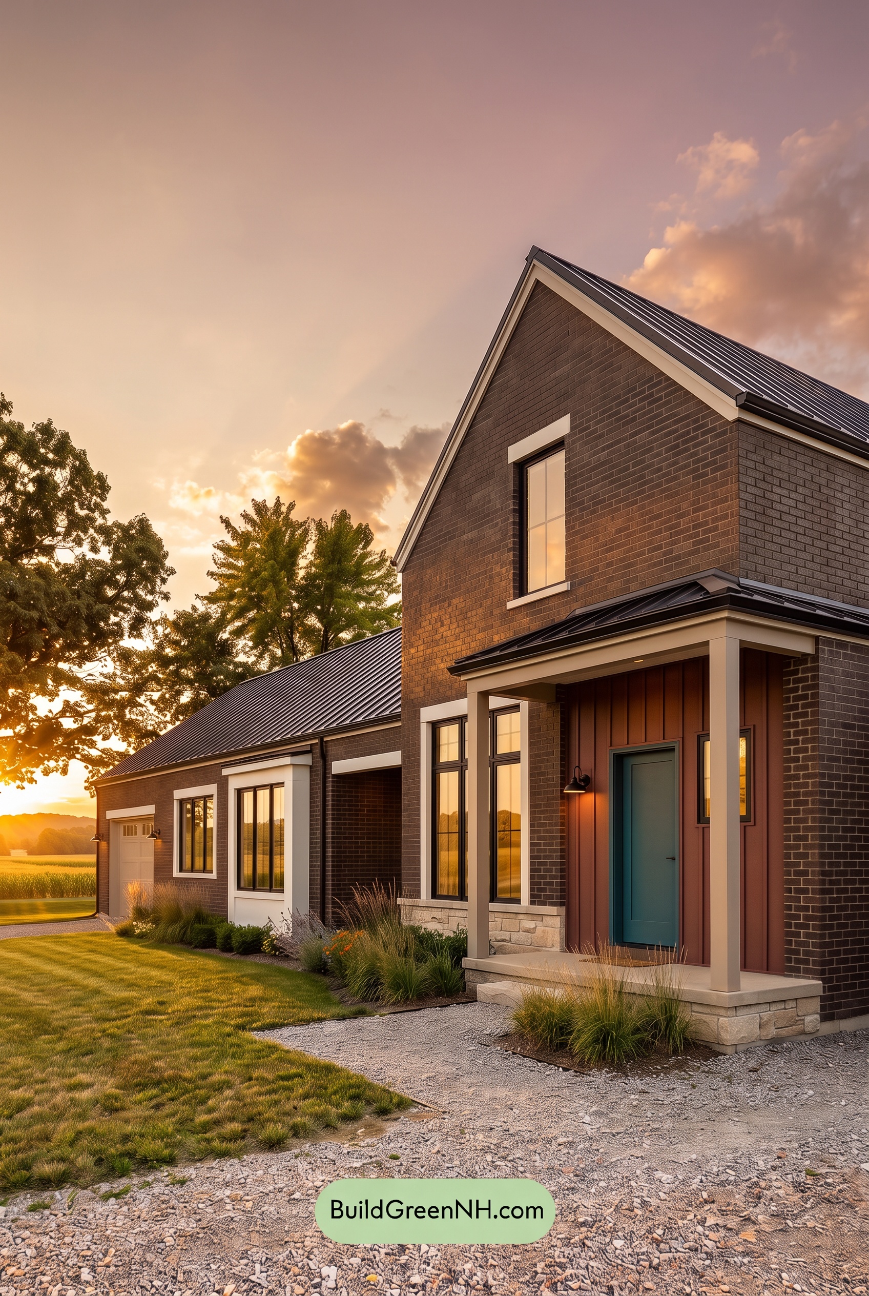Brown Brick House Exterior Color Scheme: Mocha Fieldhouse - Golden Hour