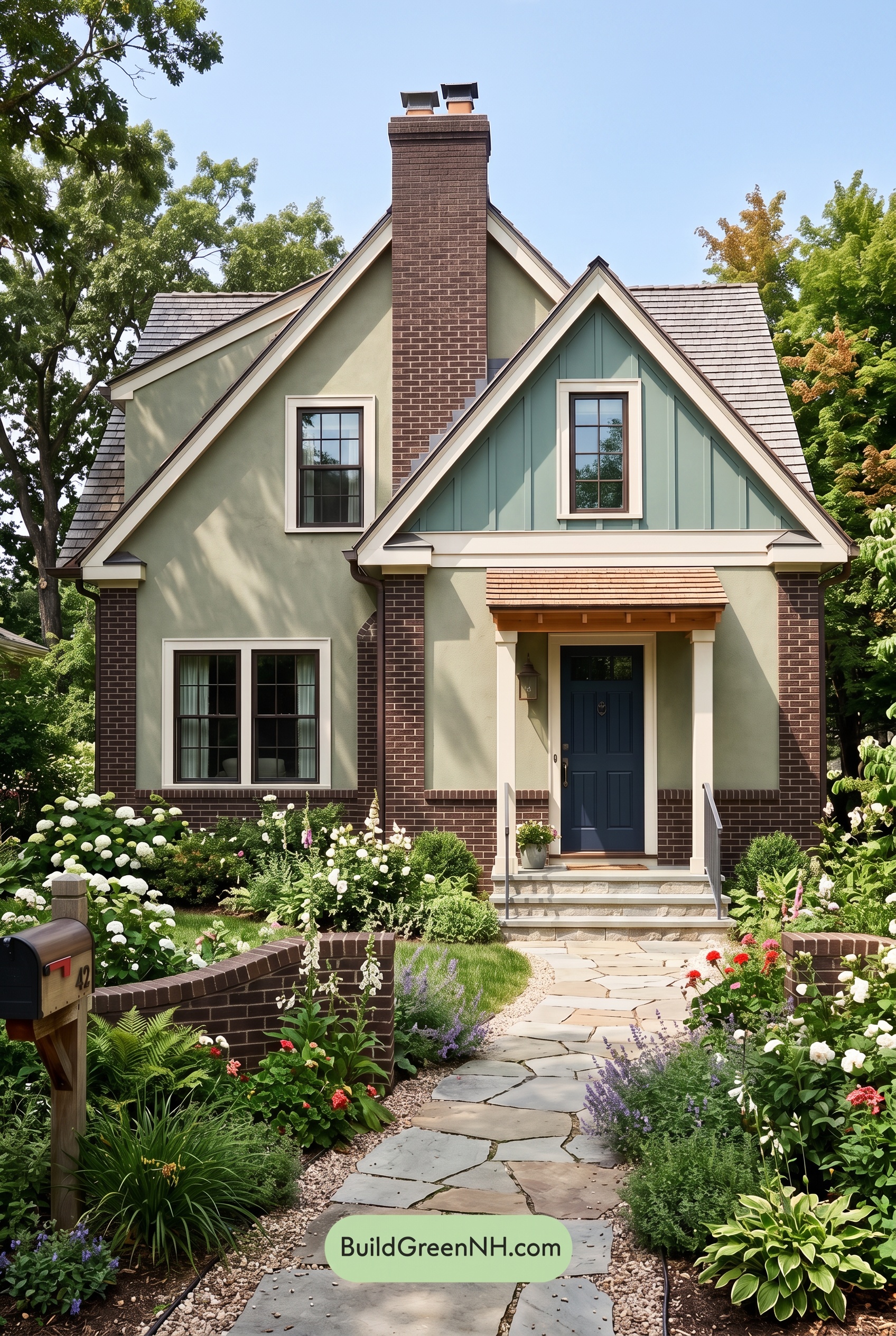 Brown Brick House Exterior Color Scheme: Moss Lantern