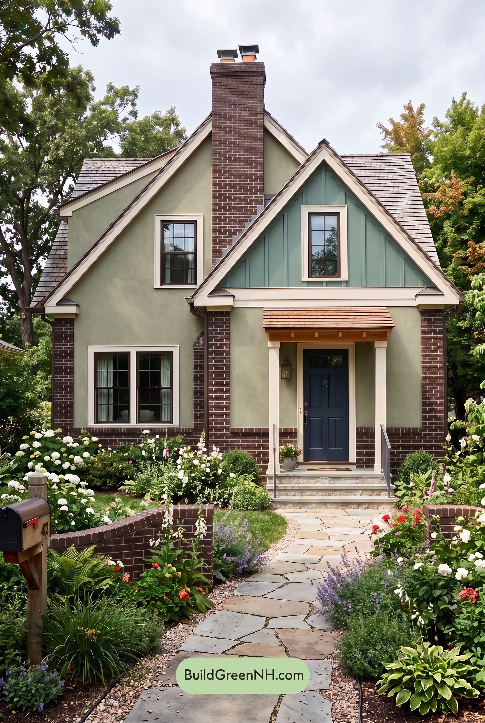 Brown Brick House Exterior Color Scheme: Moss Lantern - Overcast