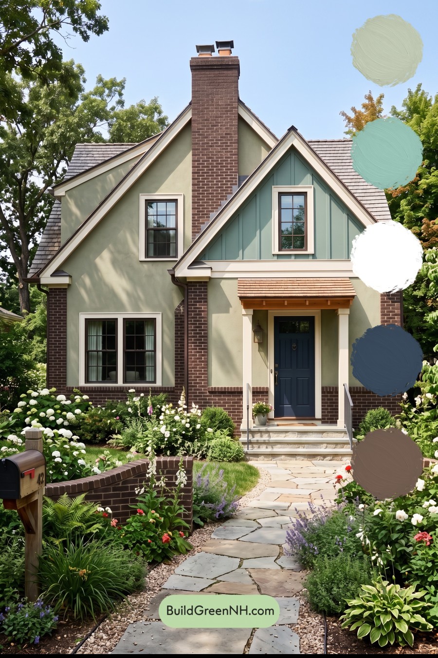 Brown Brick House Exterior Color Scheme: Moss Lantern