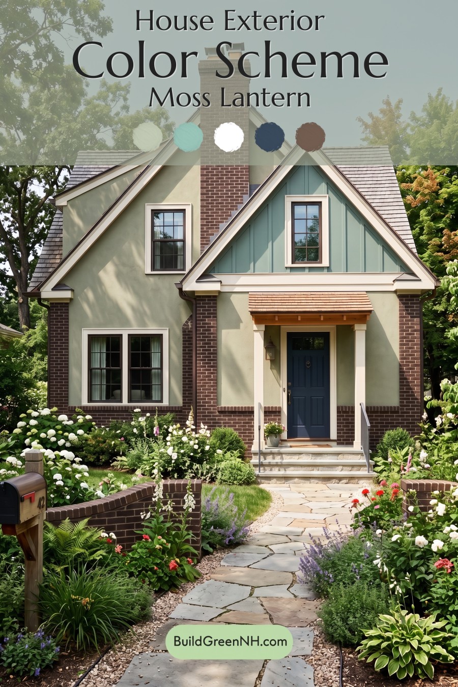 Brown Brick House Exterior Color Scheme: Moss Lantern