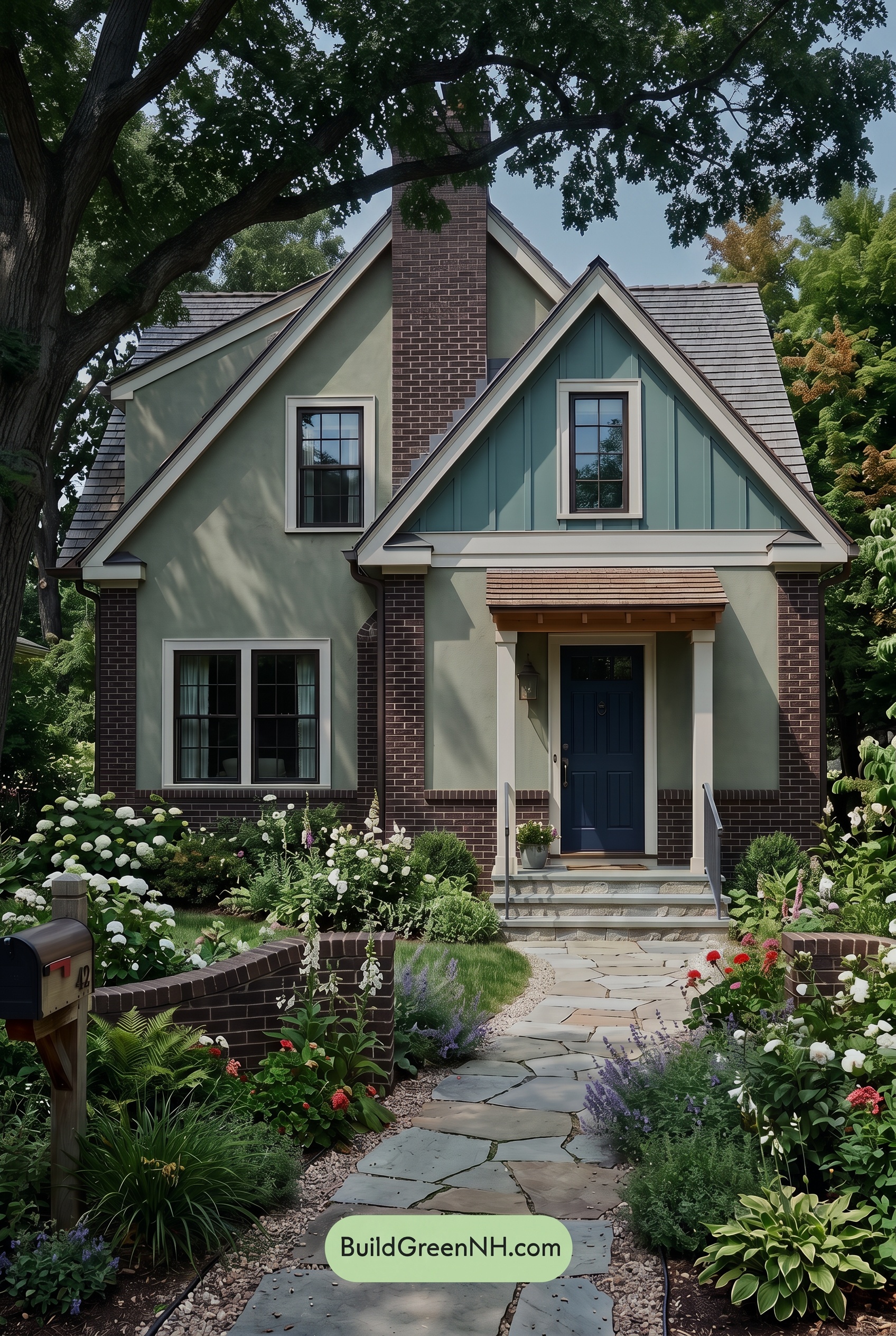 Brown Brick House Exterior Color Scheme: Moss Lantern - Shade