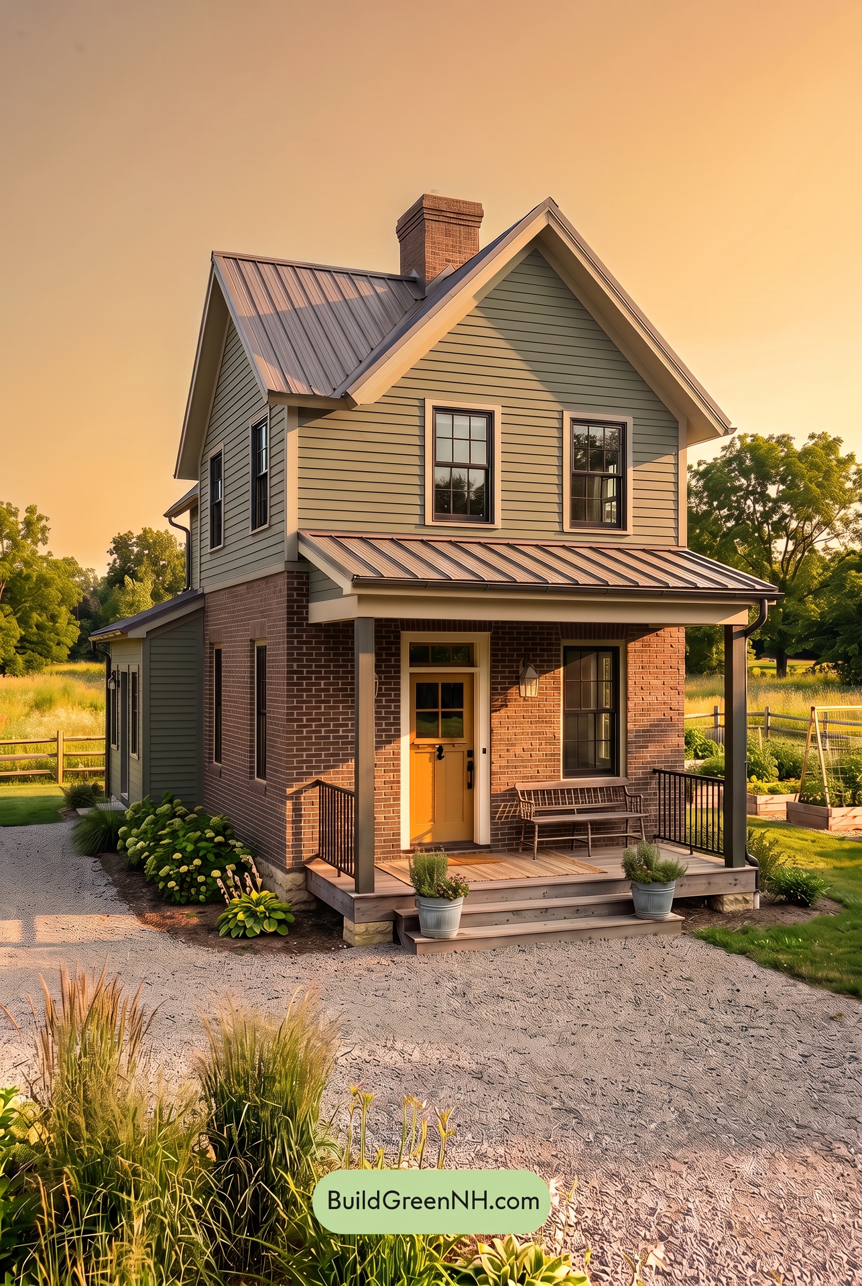 Brown Brick House Exterior Color Scheme: Pine Meridian - Golden Hour