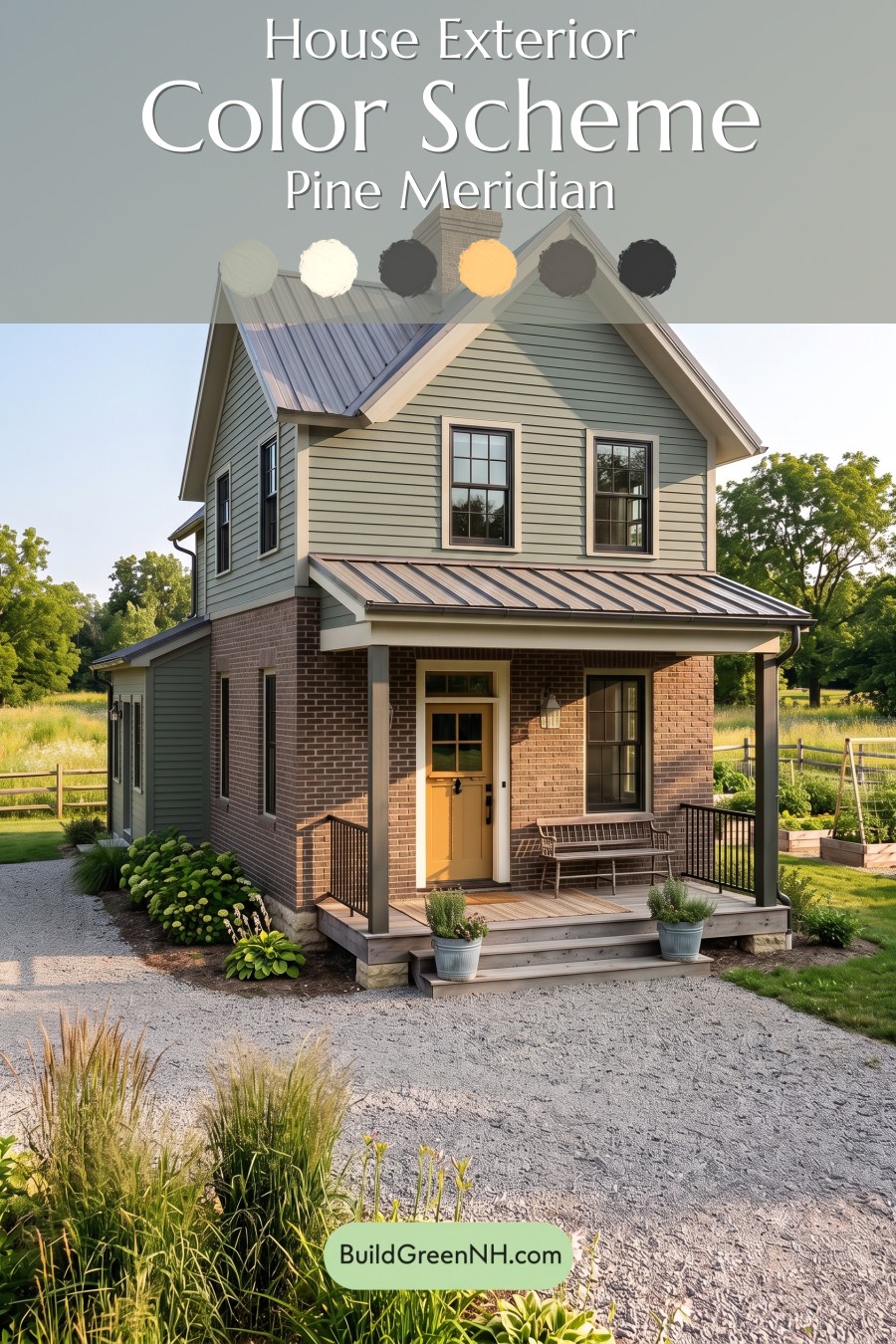 Brown Brick House Exterior Color Scheme: Pine Meridian