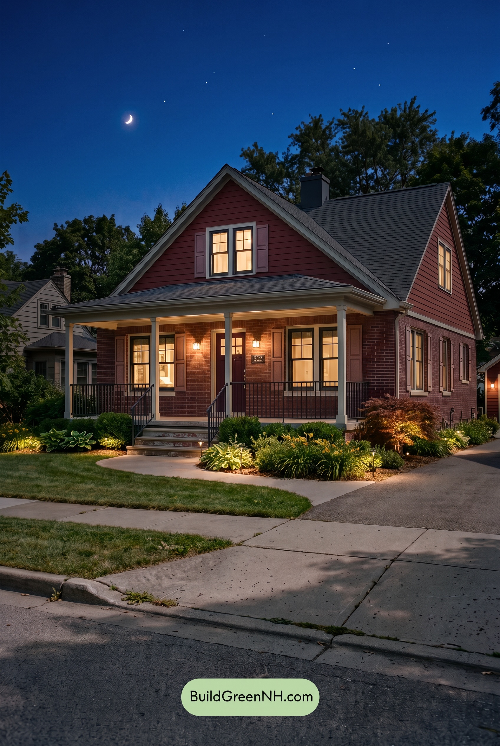 Brown Brick House Exterior Color Scheme: Rouge Cornerstone - Nighttime