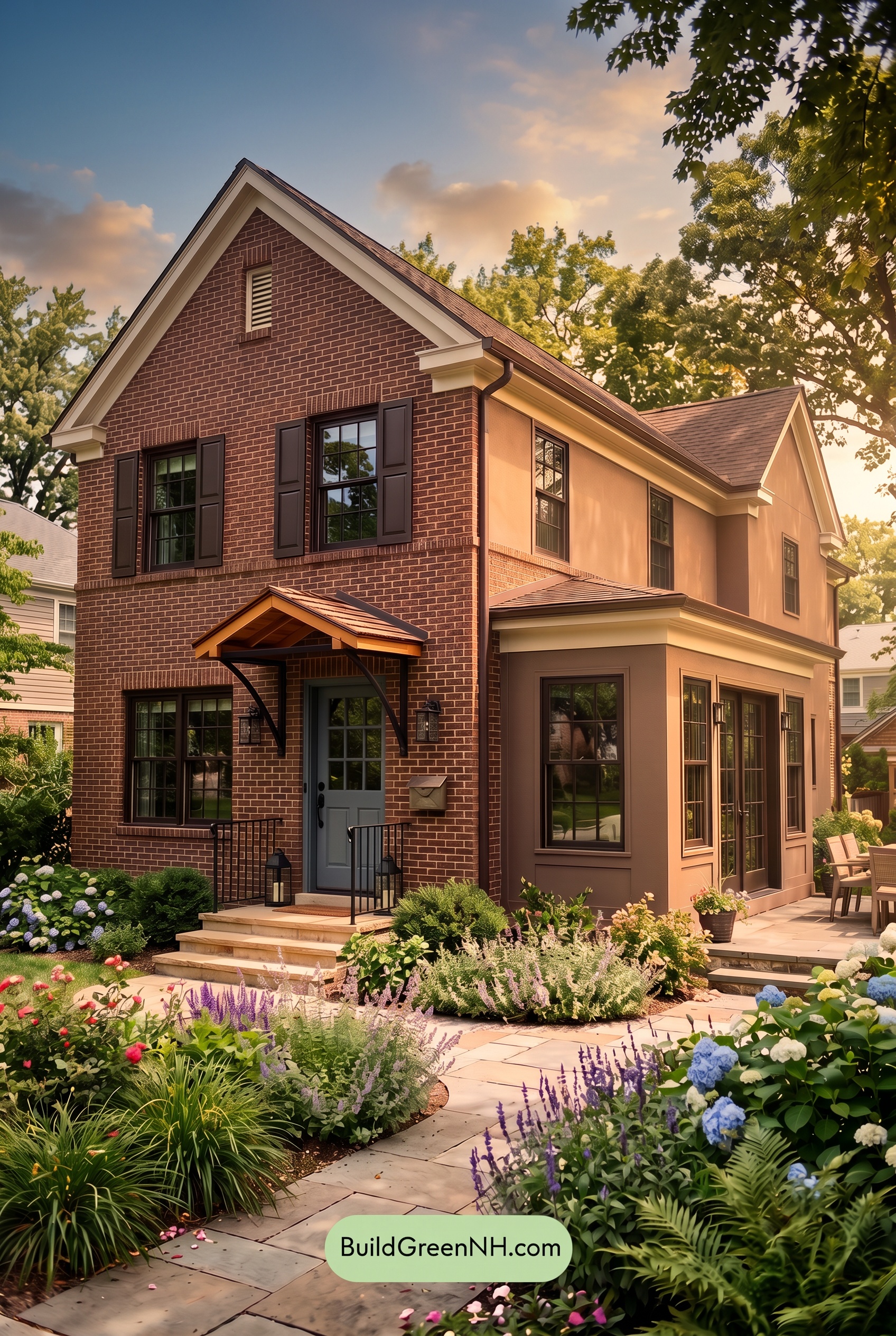Brown Brick House Exterior Color Scheme: Russet Tempo - Golden Hour