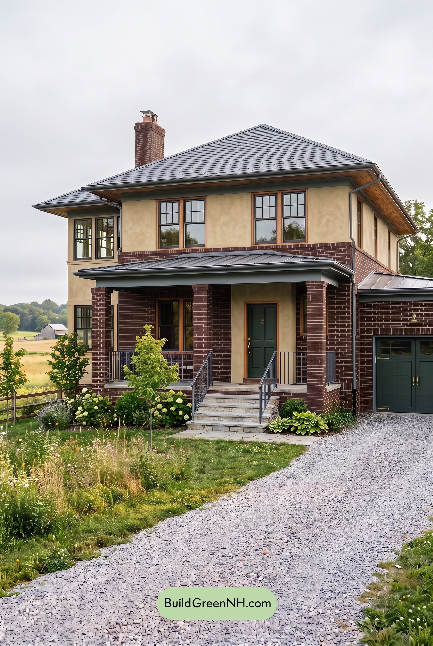 Brown Brick House Exterior Color Scheme: Saffron Poise - Overcast