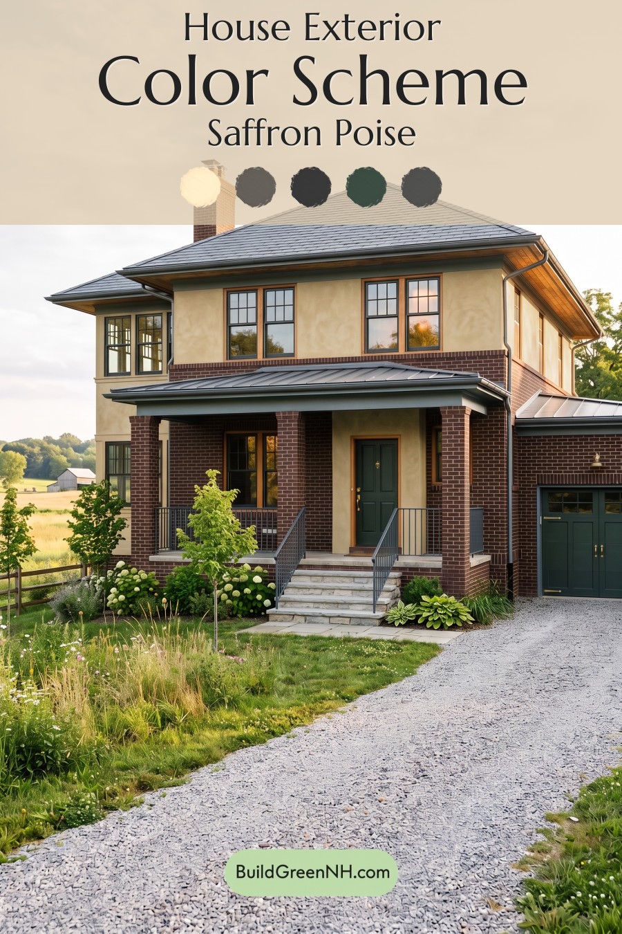 Brown Brick House Exterior Color Scheme: Saffron Poise