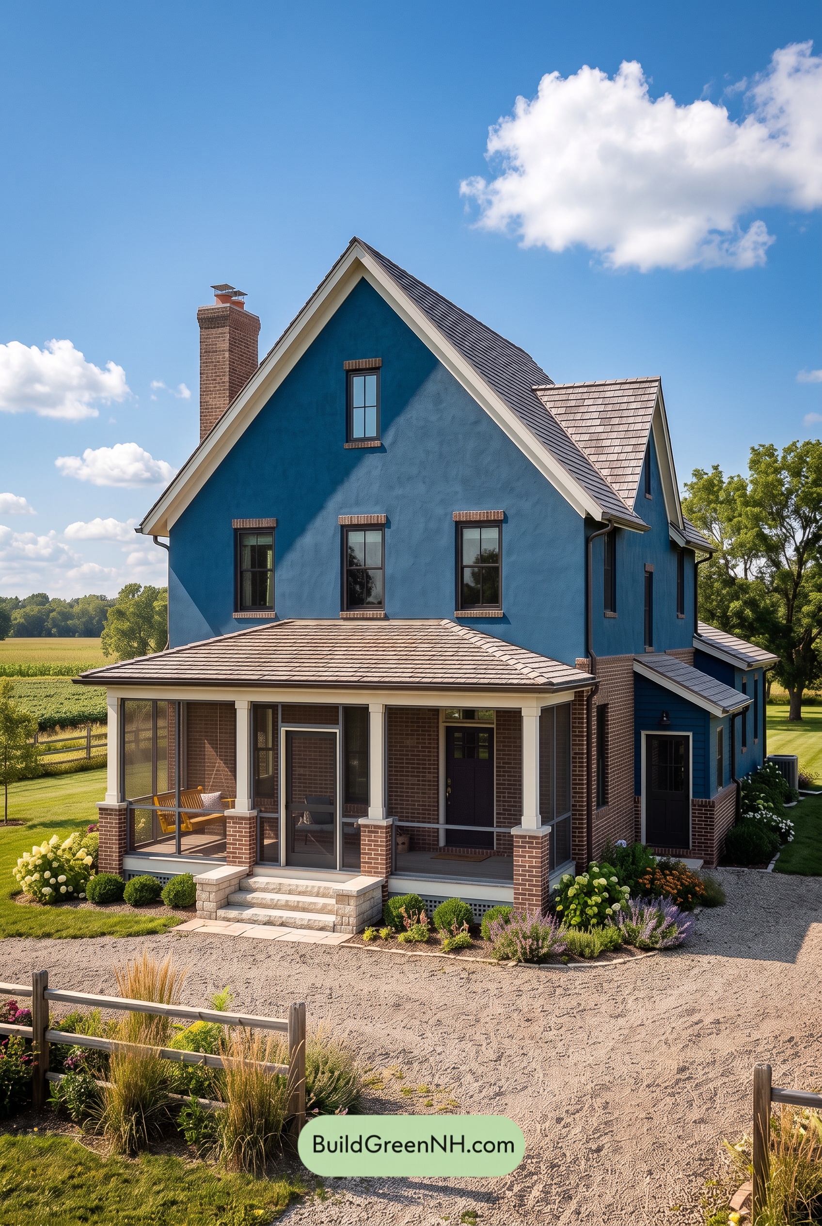 Brown Brick House Exterior Color Scheme: Sapphire Gable