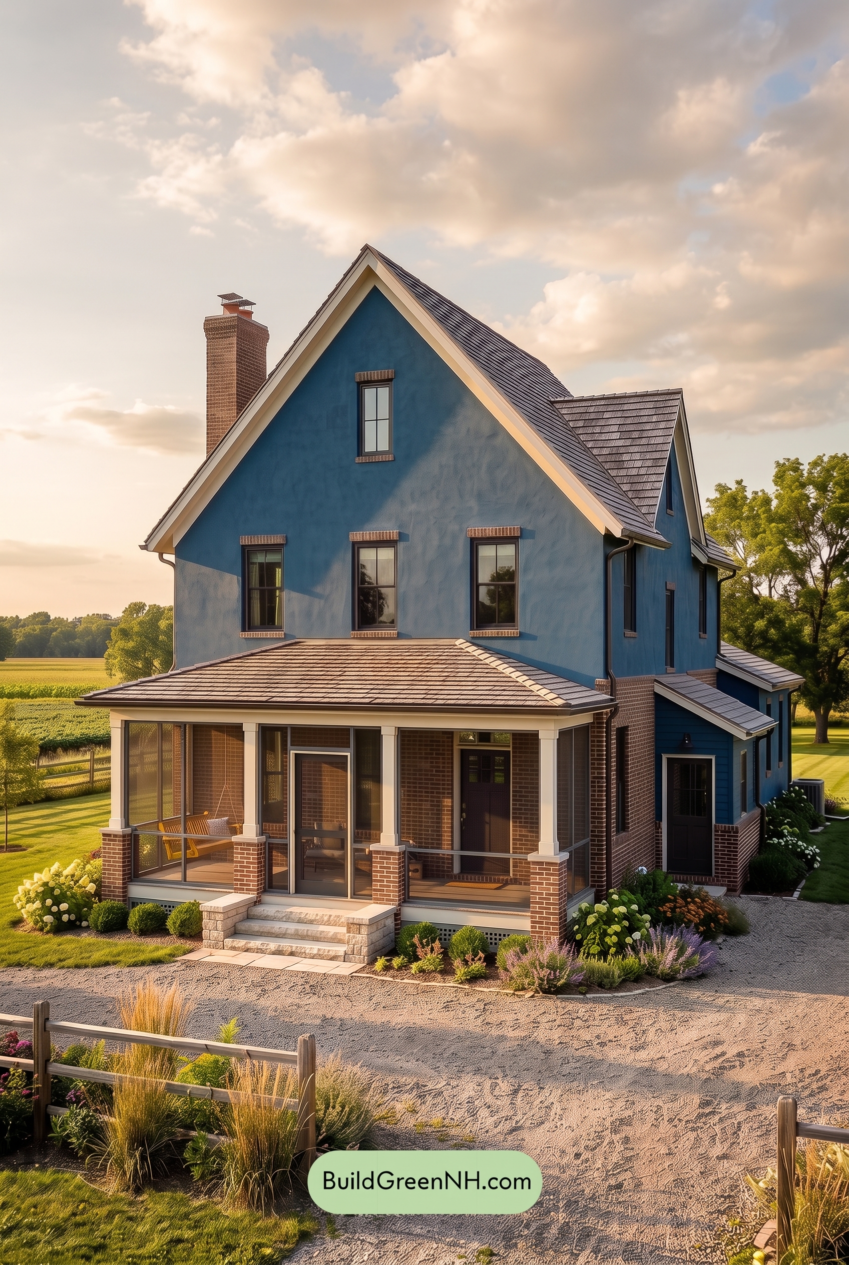 Brown Brick House Exterior Color Scheme: Sapphire Gable - Golden Hour