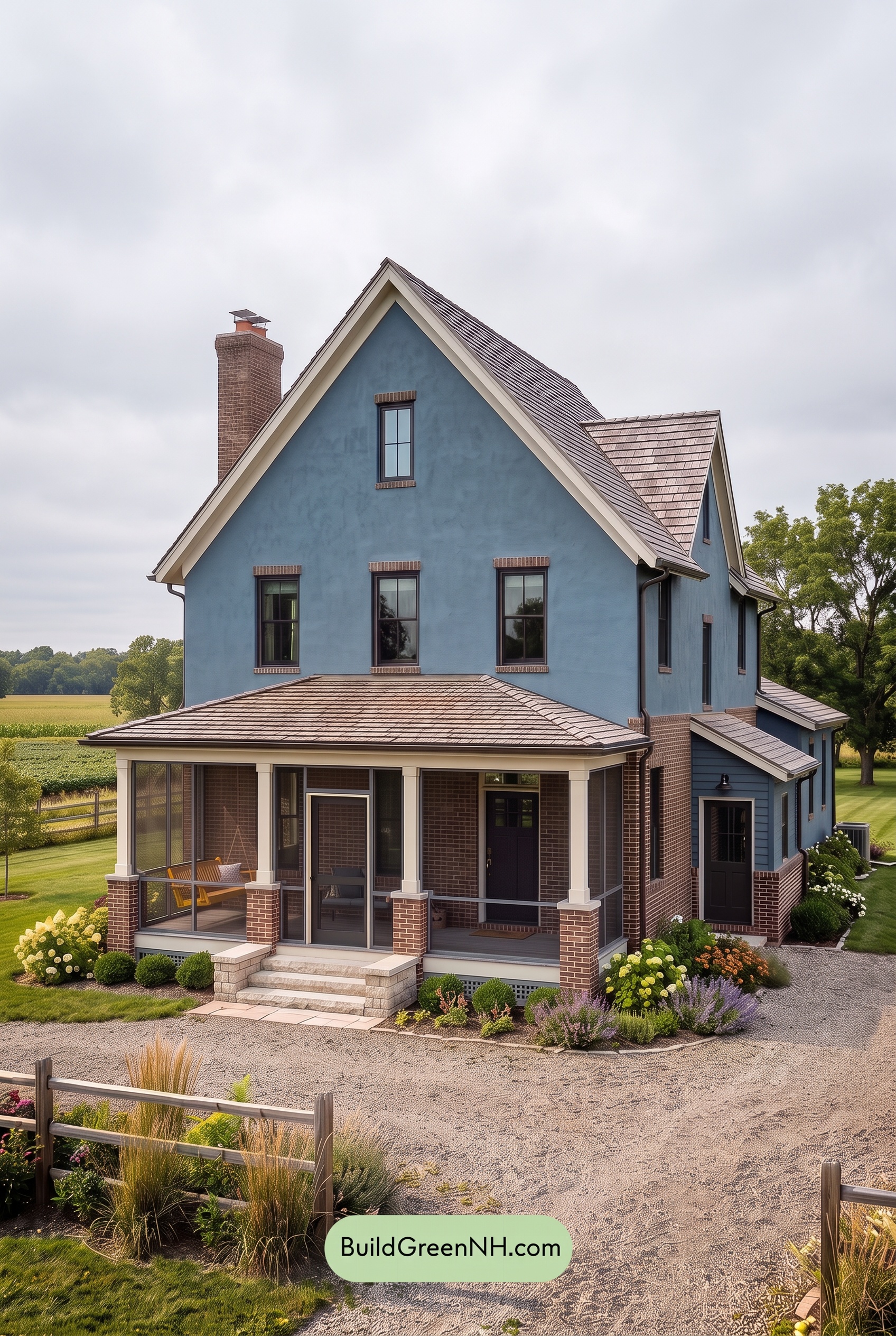 Brown Brick House Exterior Color Scheme: Sapphire Gable - Overcast