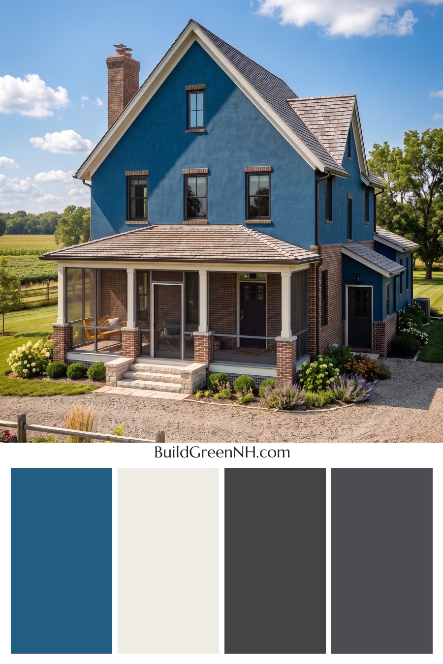 Brown Brick House Exterior Color Scheme: Sapphire Gable