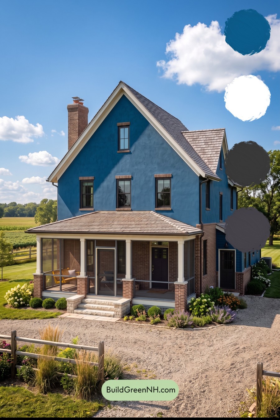 Brown Brick House Exterior Color Scheme: Sapphire Gable