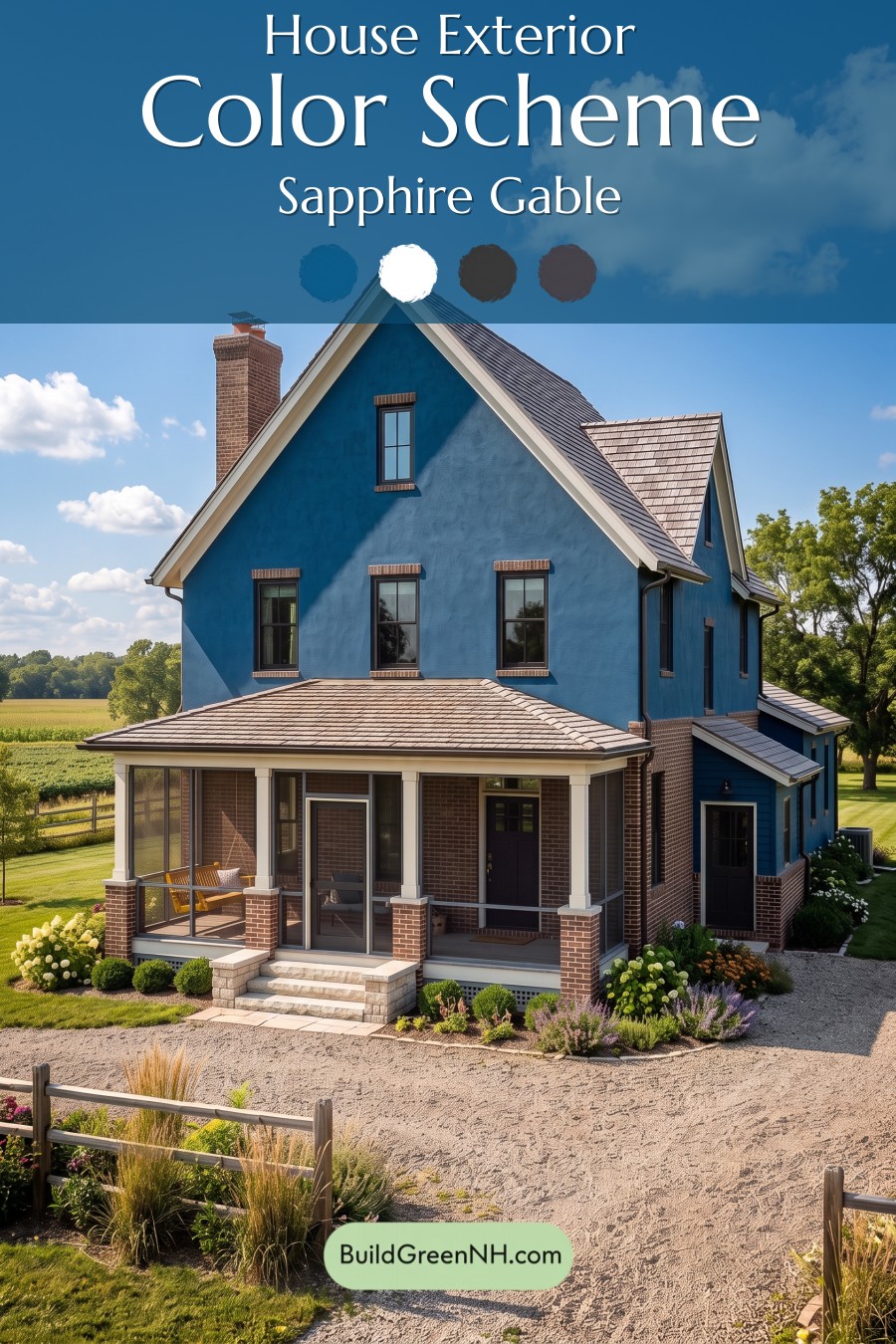 Brown Brick House Exterior Color Scheme: Sapphire Gable