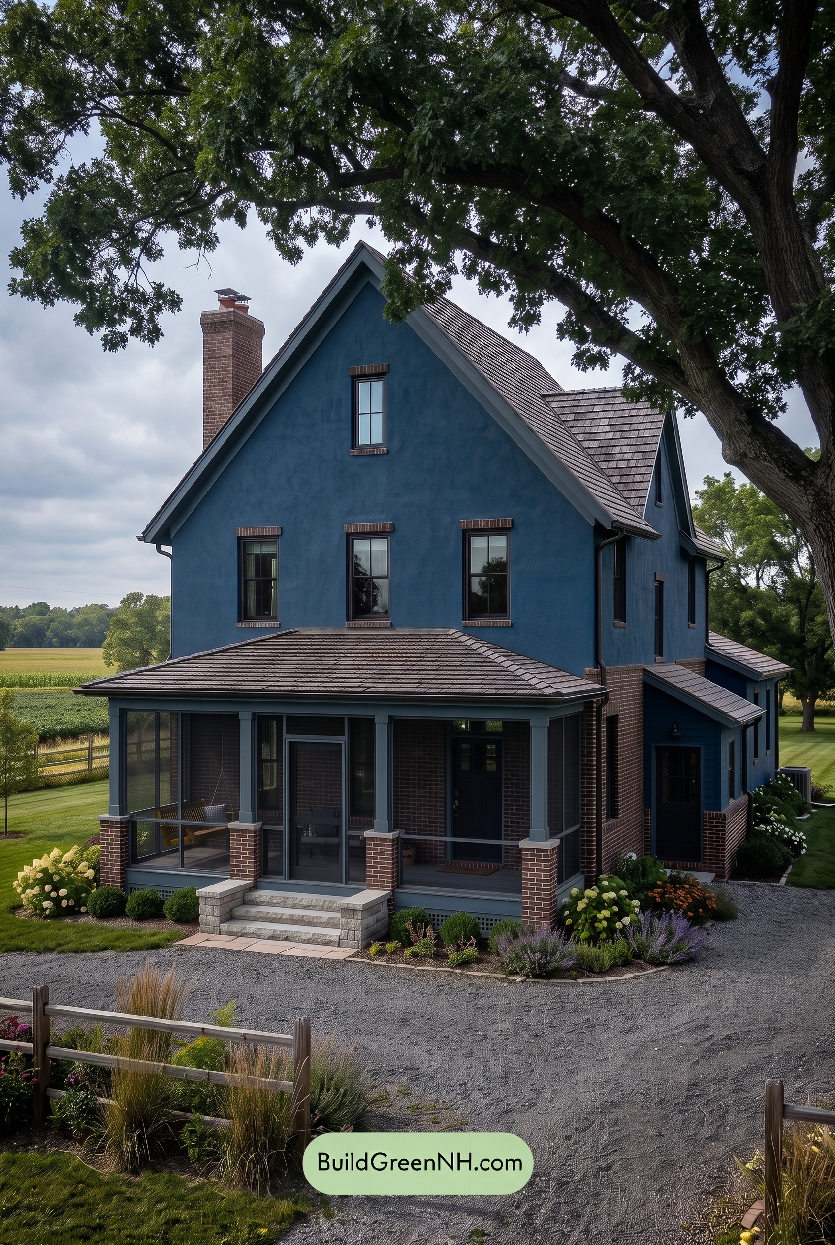 Brown Brick House Exterior Color Scheme: Sapphire Gable - Shade
