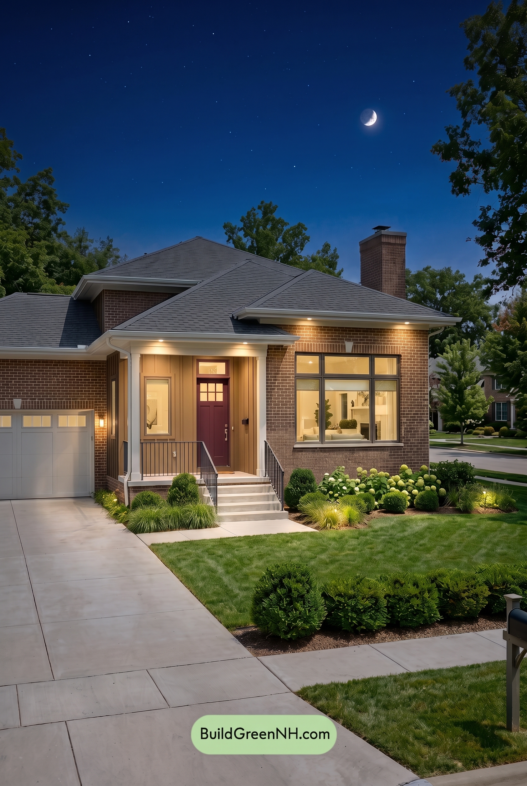 Brown Brick House Exterior Color Scheme: Sienna Threshold - Nighttime