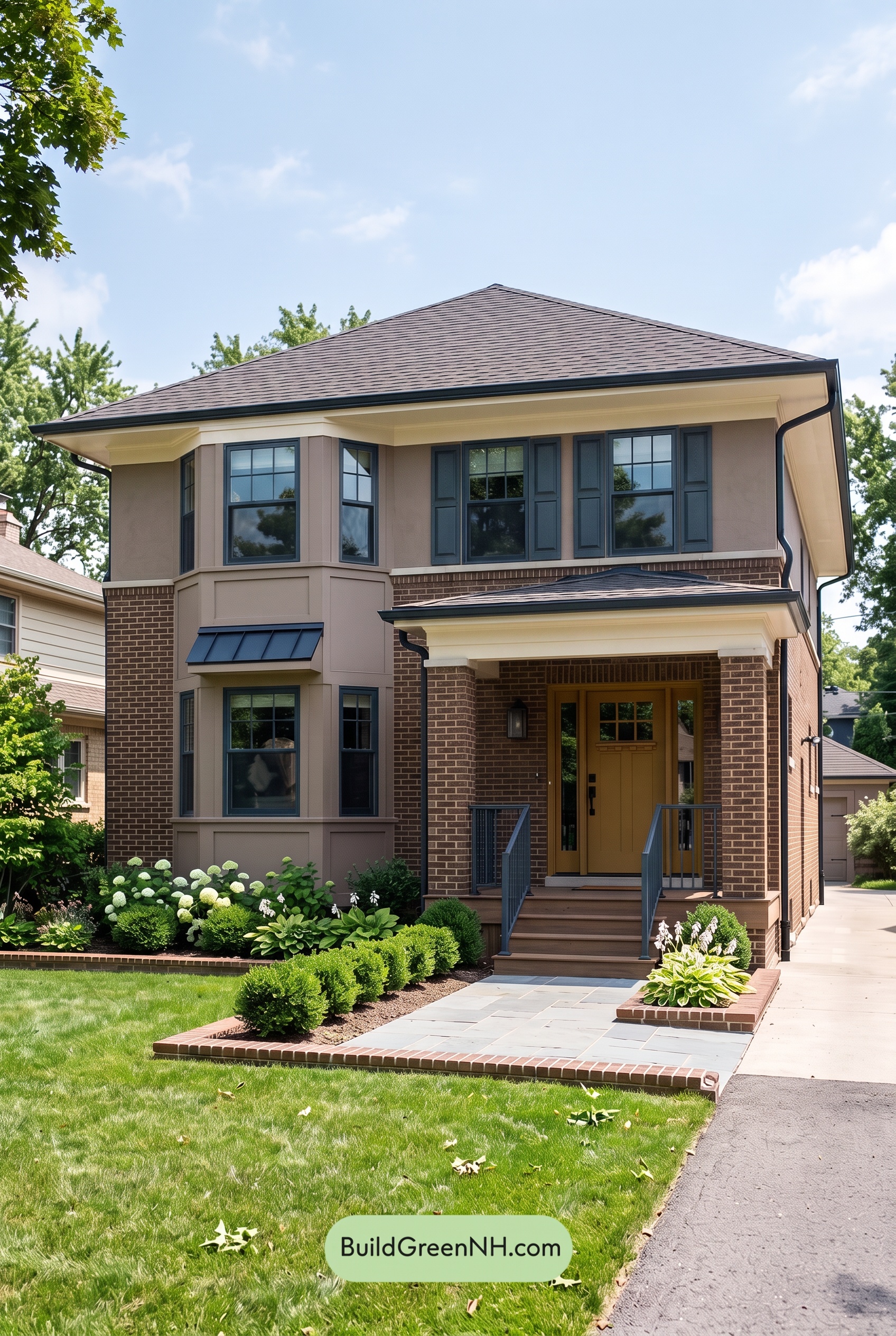 Brown Brick House Exterior Color Scheme: Tawny Poise