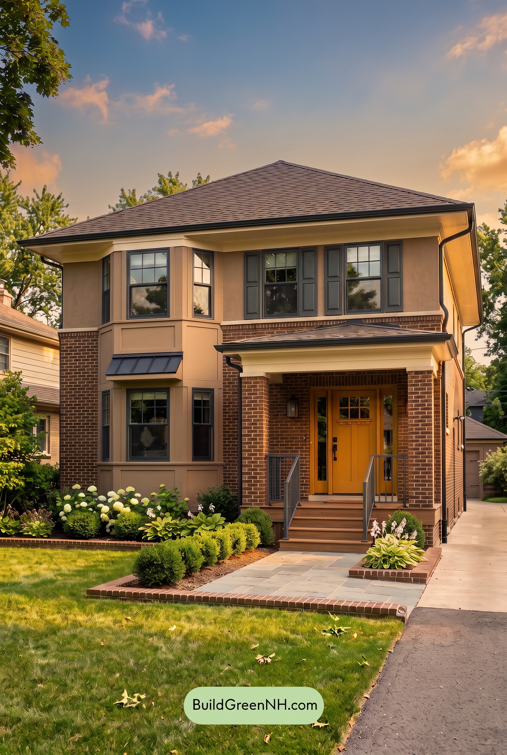 Brown Brick House Exterior Color Scheme: Tawny Poise - Golden Hour