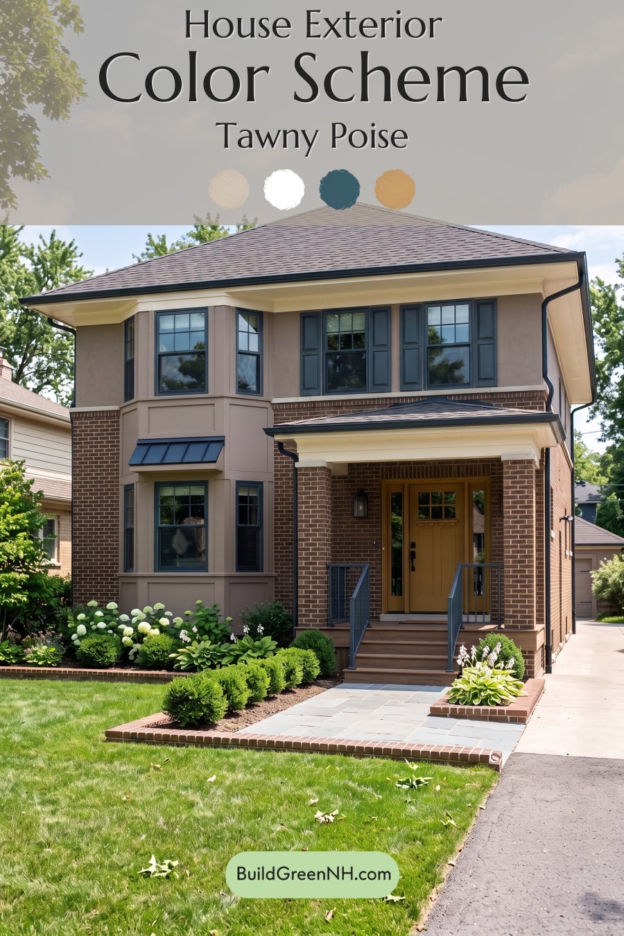 Brown Brick House Exterior Color Scheme: Tawny Poise