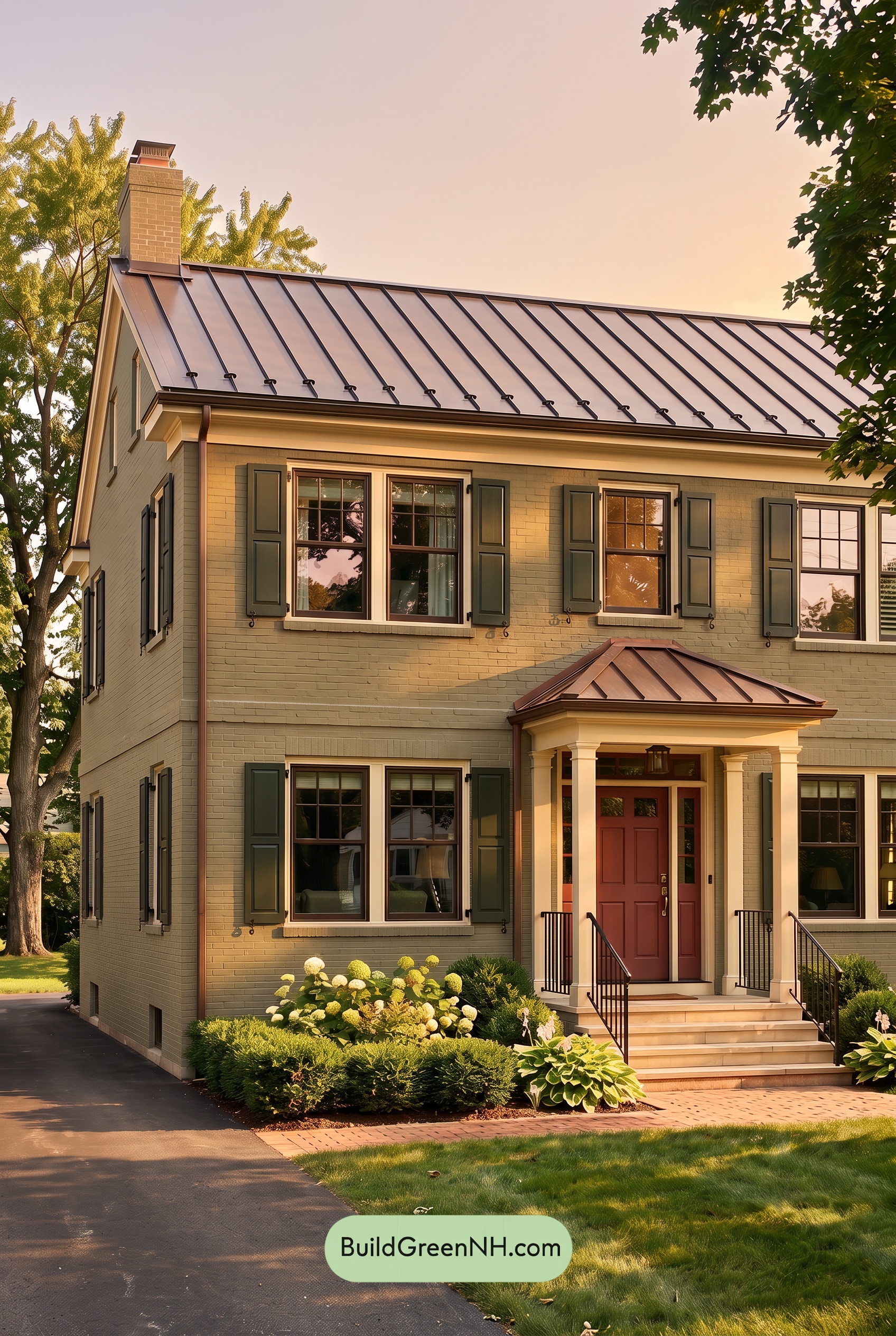 Brown Brick House Exterior Color Scheme: Verdant Parlor - Golden Hour