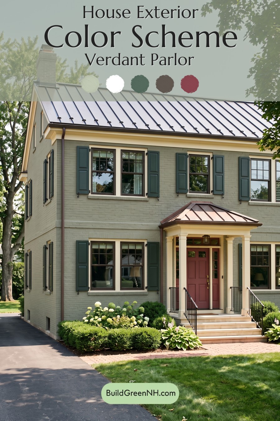 Brown Brick House Exterior Color Scheme: Verdant Parlor