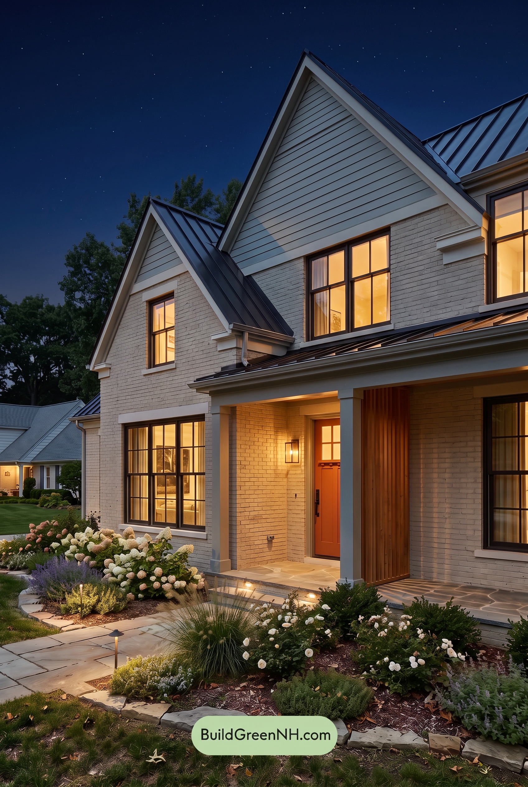 Cream Brick House Exterior Color Scheme: Ashwood Threshold - Nighttime