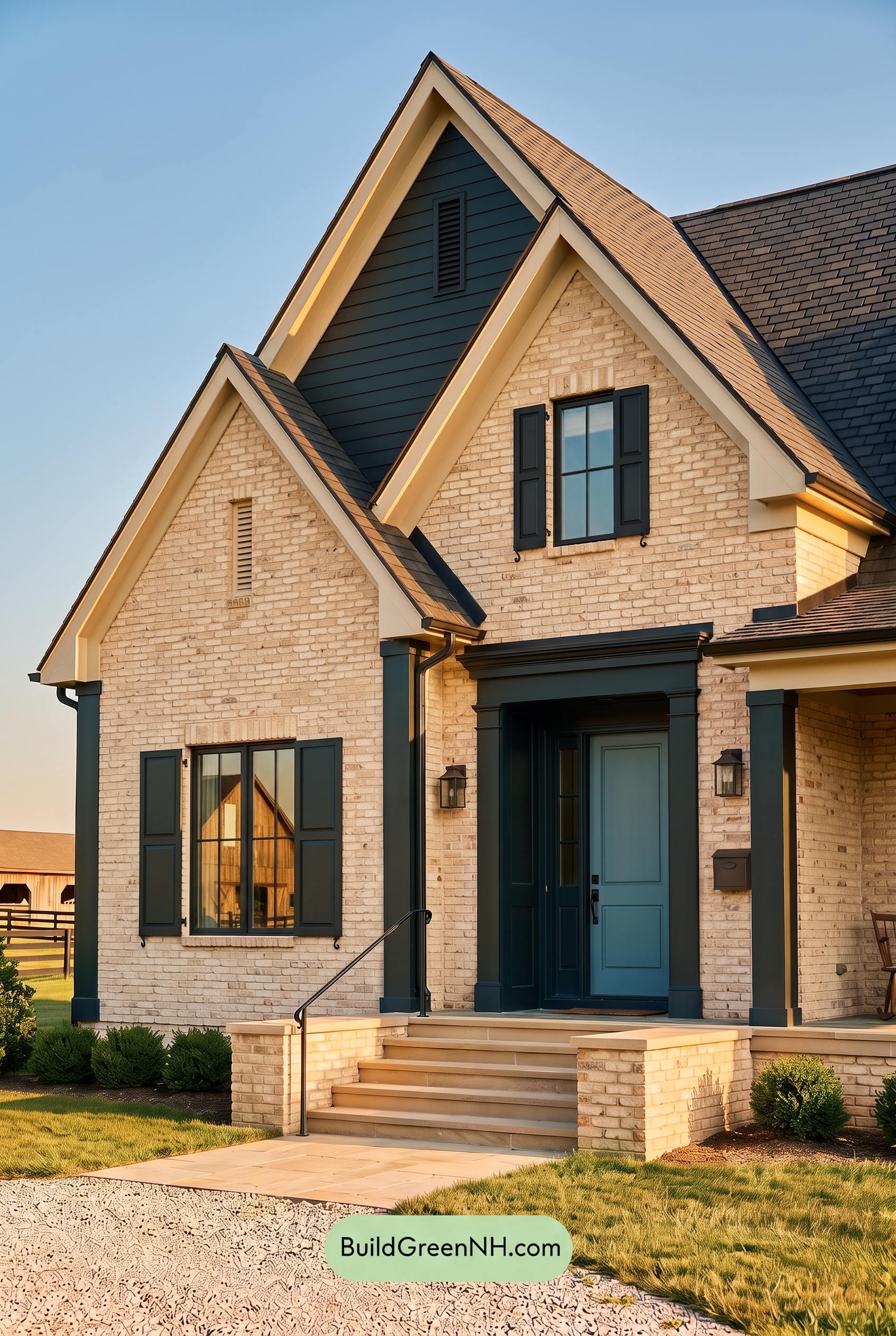 Cream Brick House Exterior Color Scheme: Biscuit Obsidian Poem - Golden Hour