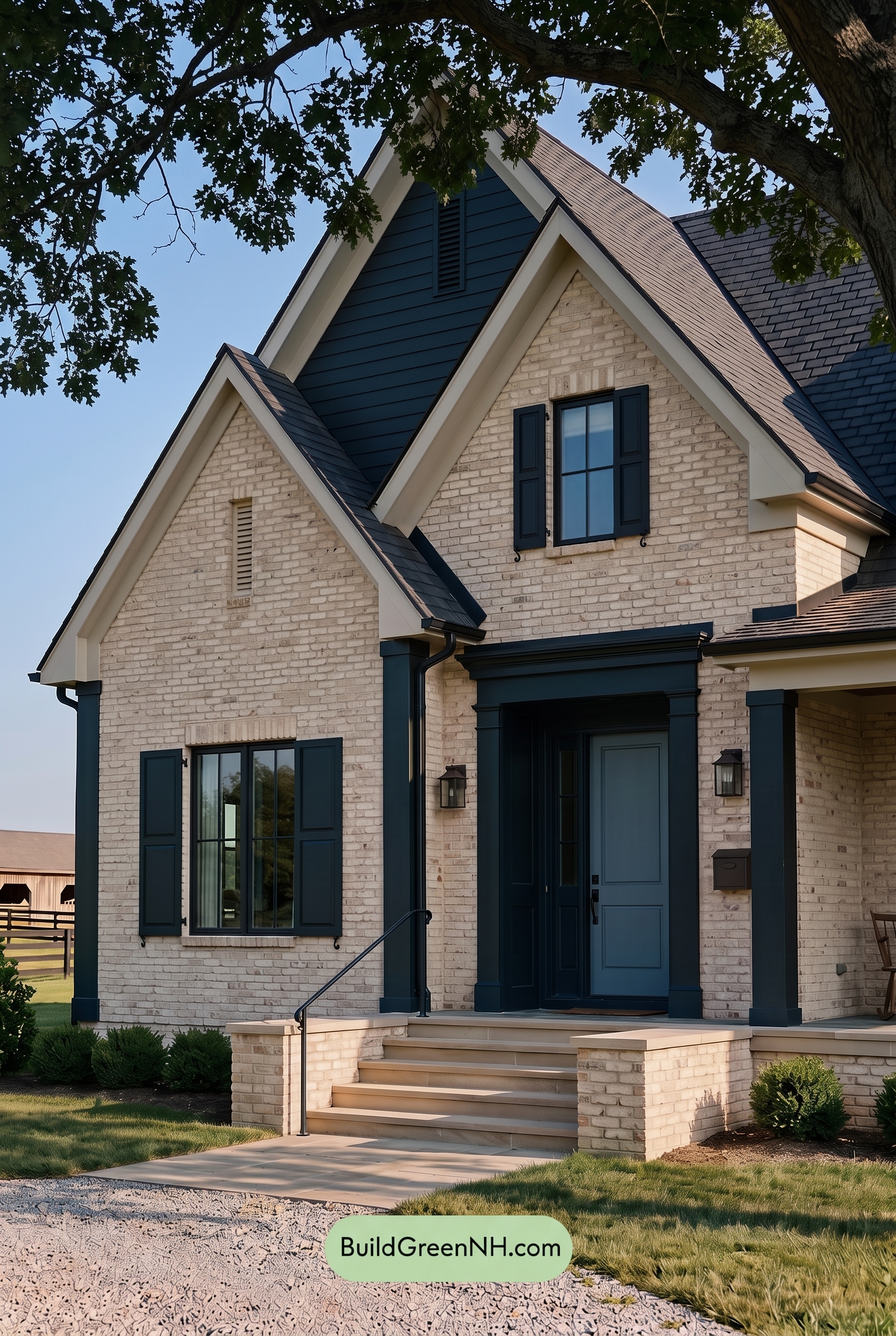 Cream Brick House Exterior Color Scheme: Biscuit Obsidian Poem - Shade