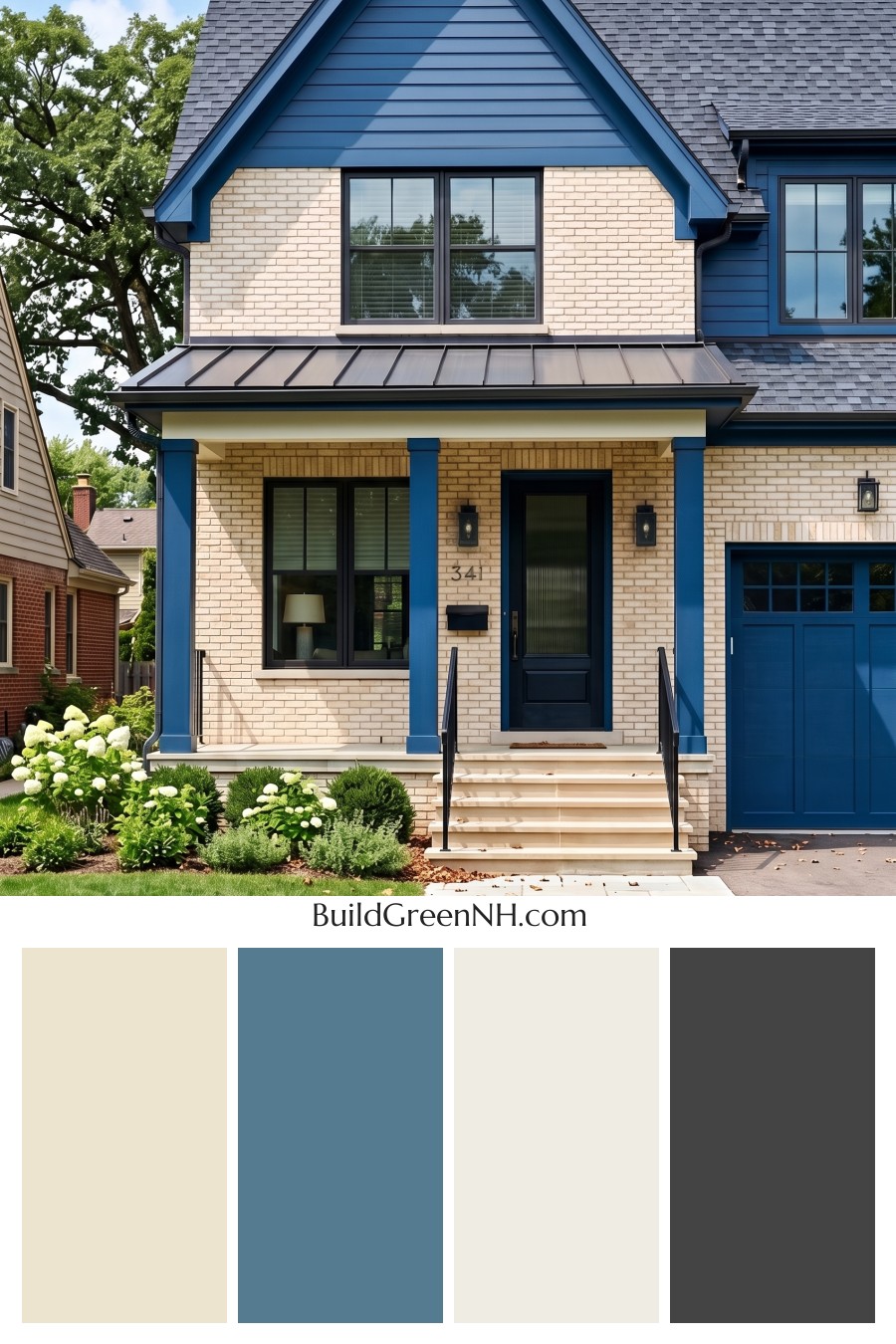 Cream Brick House Exterior Color Scheme: Cobalt Porch Cadence