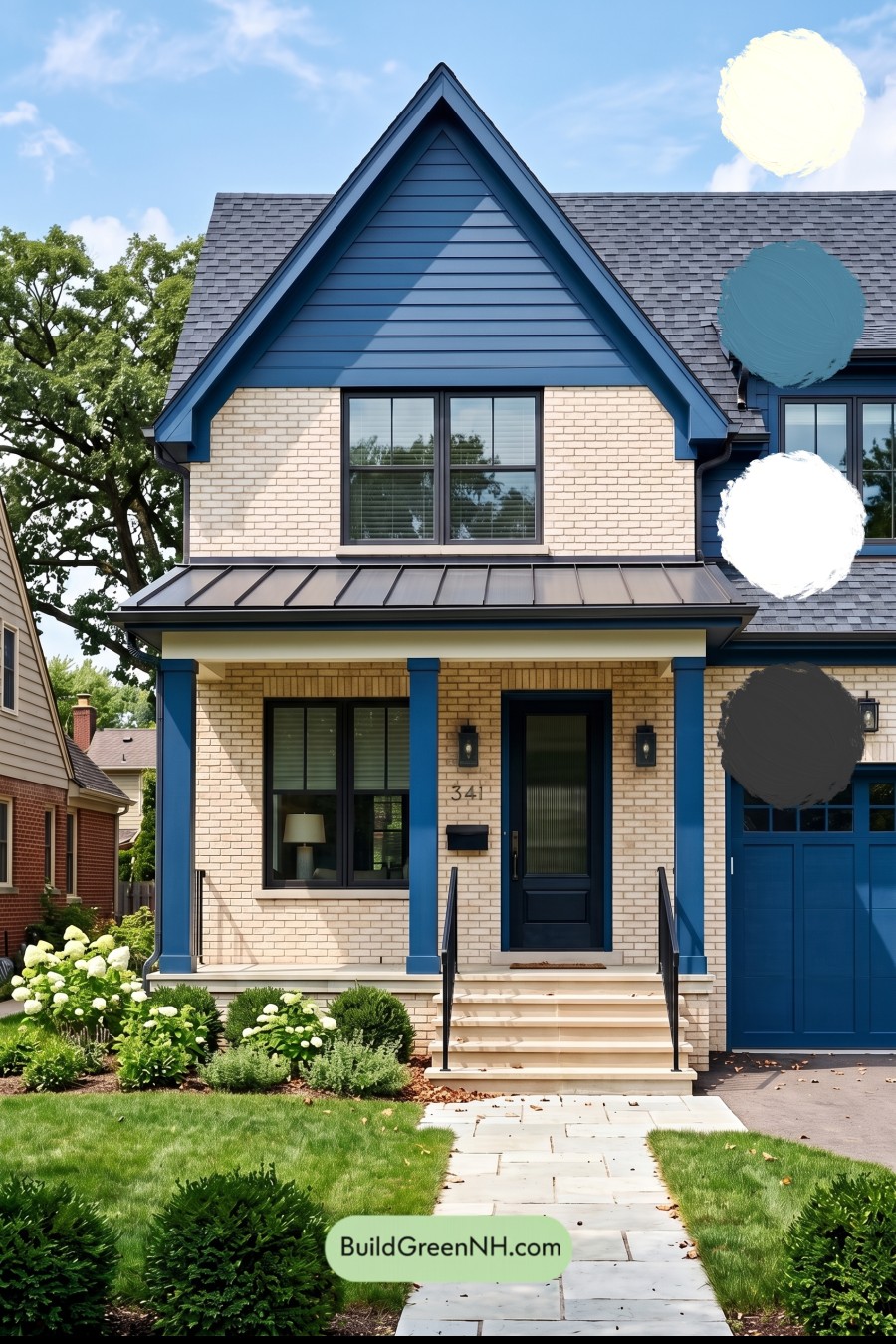 Cream Brick House Exterior Color Scheme: Cobalt Porch Cadence