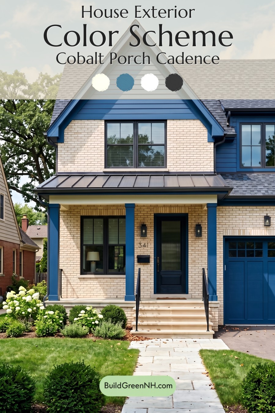 Cream Brick House Exterior Color Scheme: Cobalt Porch Cadence