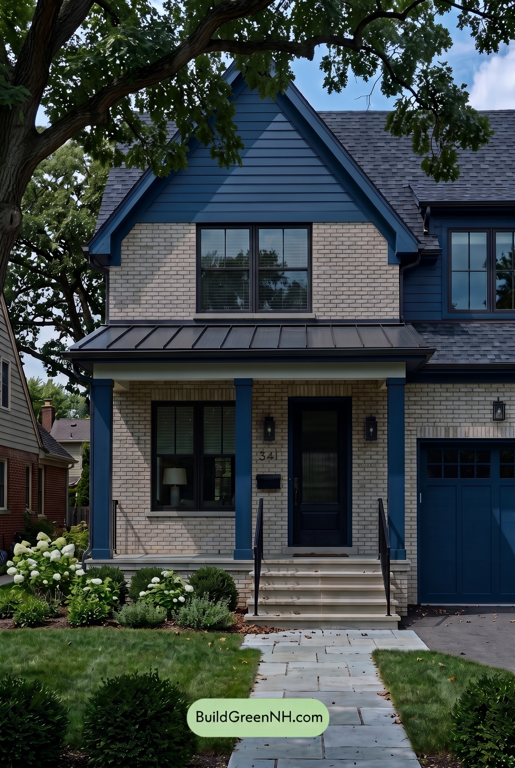 Cream Brick House Exterior Color Scheme: Cobalt Porch Cadence - Shade