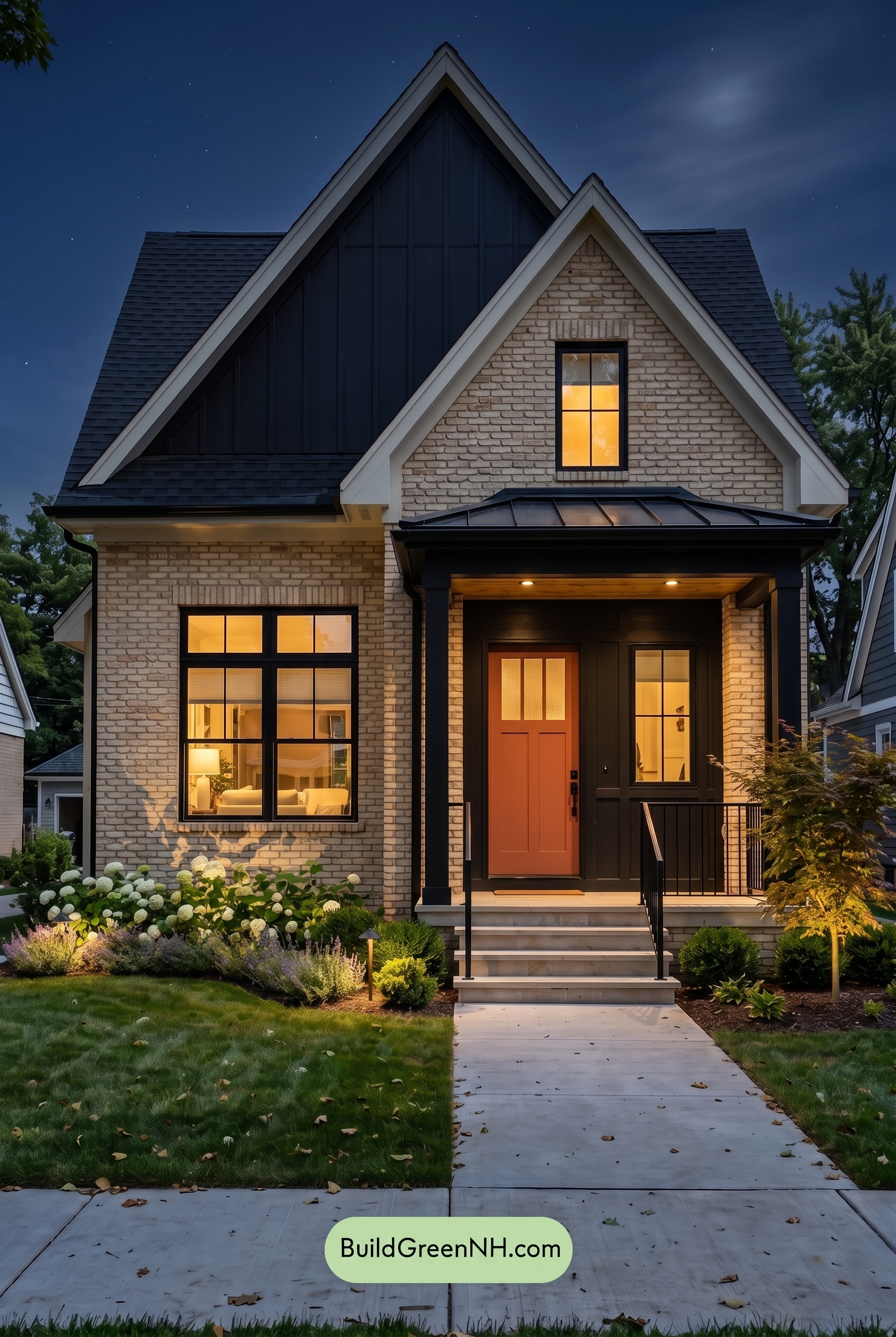 Cream Brick House Exterior Color Scheme: Cream Ink Reverie - Nighttime