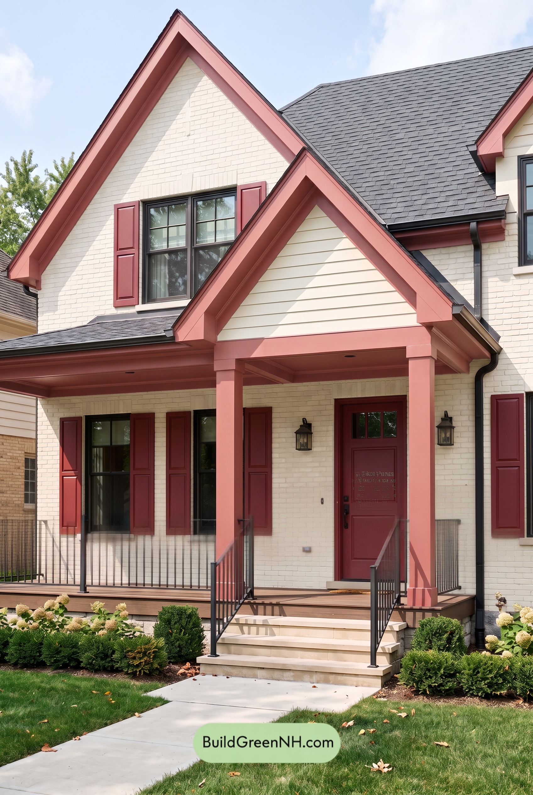 Cream Brick House Exterior Color Scheme: Crimson Mantel Echo