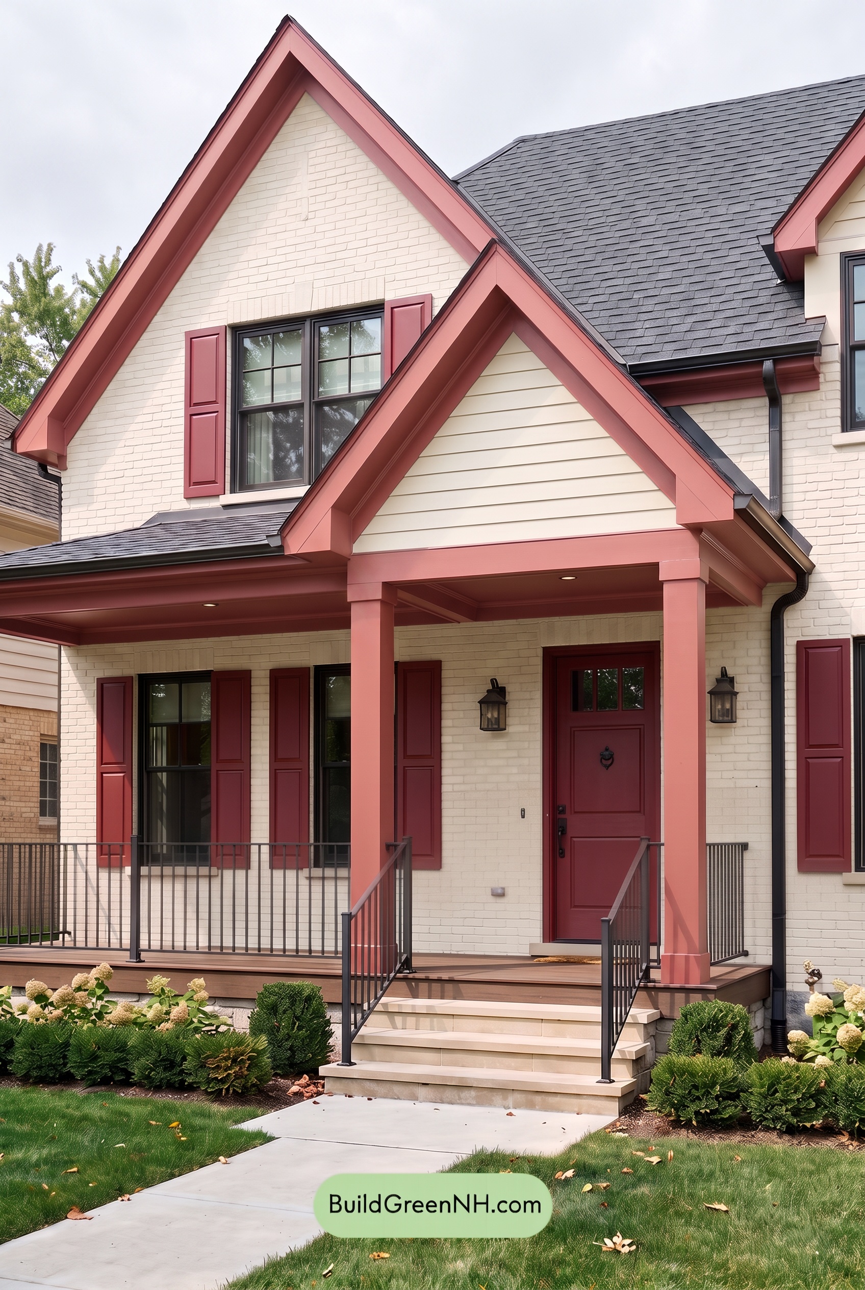 Cream Brick House Exterior Color Scheme: Crimson Mantel Echo - Overcast