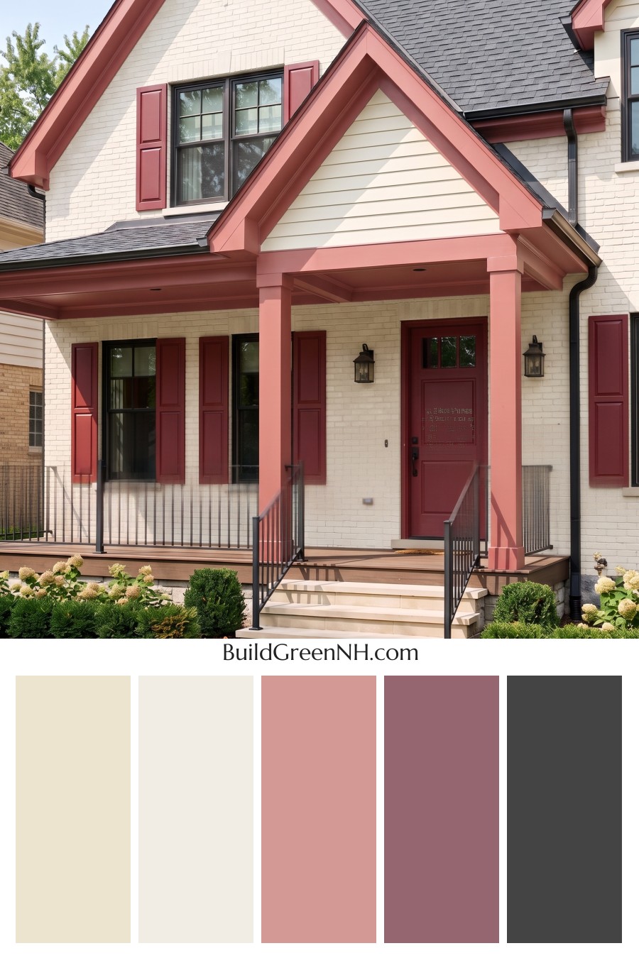 Cream Brick House Exterior Color Scheme: Crimson Mantel Echo
