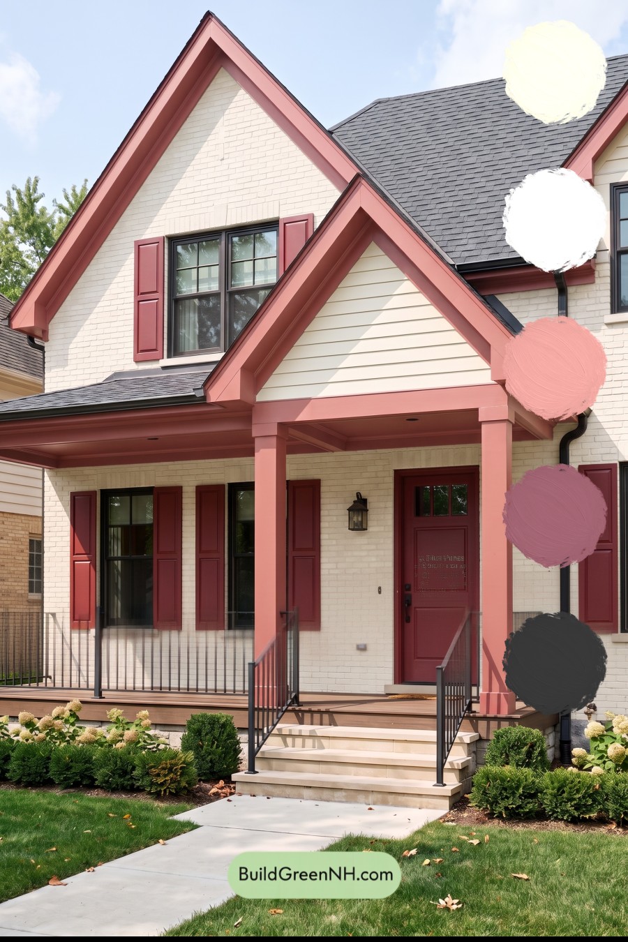Cream Brick House Exterior Color Scheme: Crimson Mantel Echo