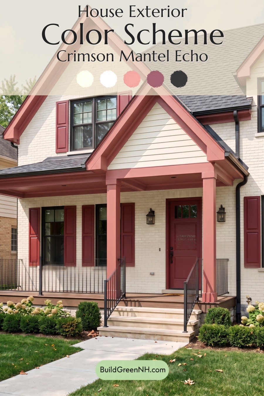 Cream Brick House Exterior Color Scheme: Crimson Mantel Echo